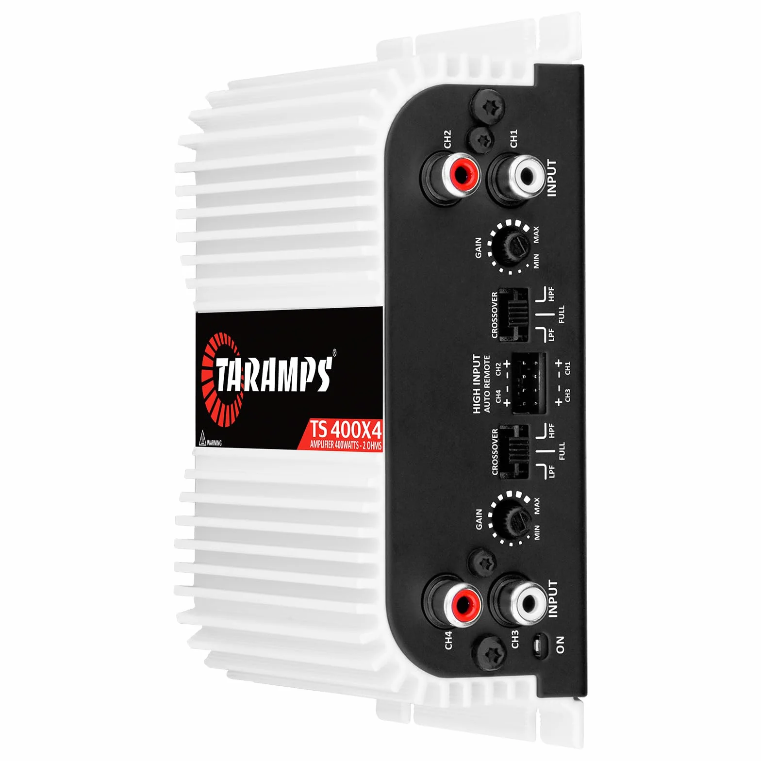 Taramps TS 400 x 4 z automatycznym wejściem wysokiego poziomu, 400 W, RMS, 4 kanały, pełny zakres, samochodowy wzmacniacz audio, klasa wejściowa RCA, 2 kanały, wielokanałowy system wzmacniacza