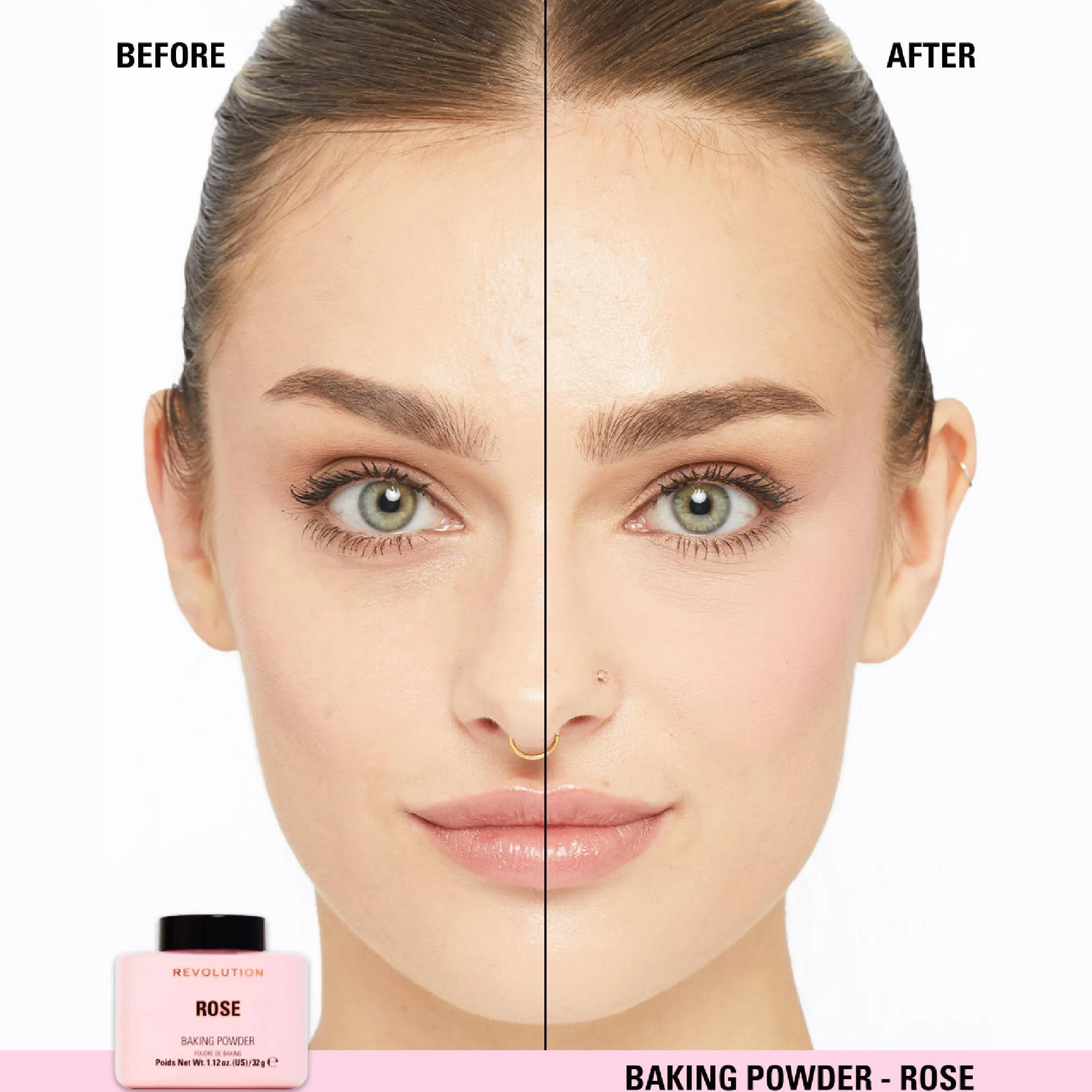 Revolution Beauty Luźny utrwalający puder rozjaśniający, przedłużający okres trwałości makijażu dla wszystkich odcieni skóry, różowy, 32 g