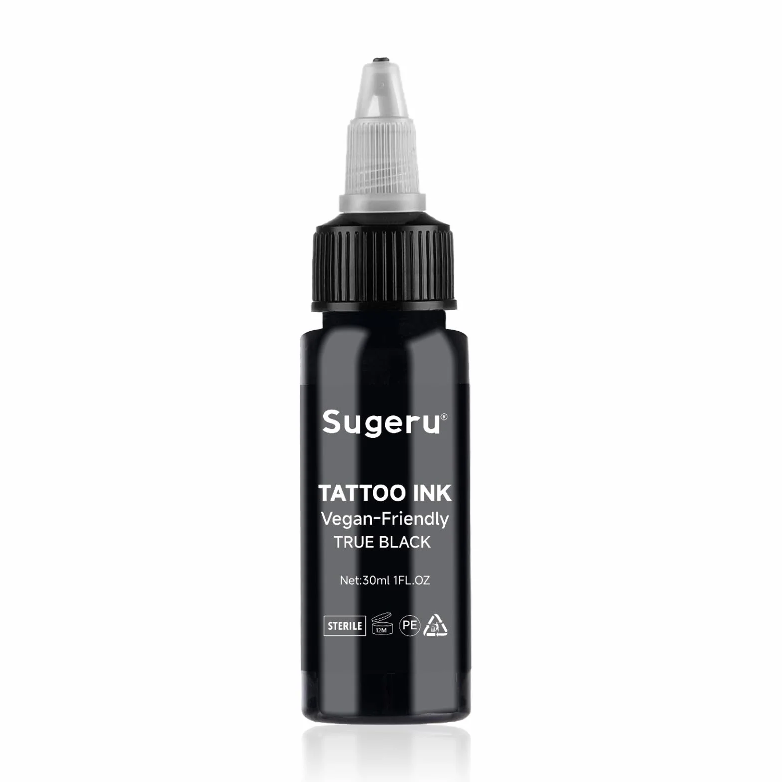Sugeru® Kolor tatuażu Black – tusz do tatuażu, 30 ml, przyjazny dla wegan, tusz do tatuażu, kolor czarny, trwały kolor, profesjonalny tusz do tatuażu dla artystów tatuażu