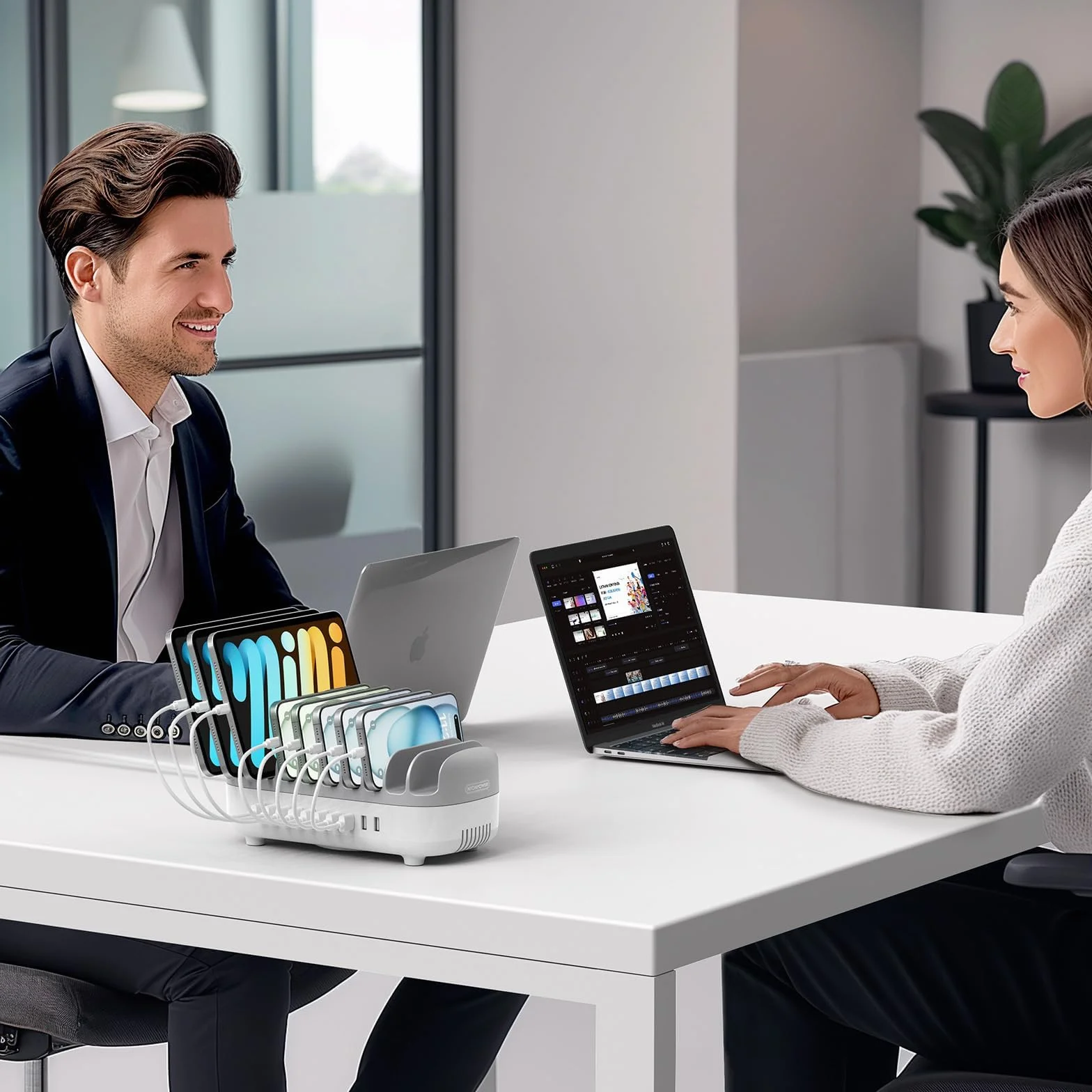 NTONPOWER 10-portowa stacja ładująca do tabletów, 120 W, Multi USB stacja ładująca z automatycznym cichym radiatorem, do telefonów komórkowych, smartfonów, tabletów, szara