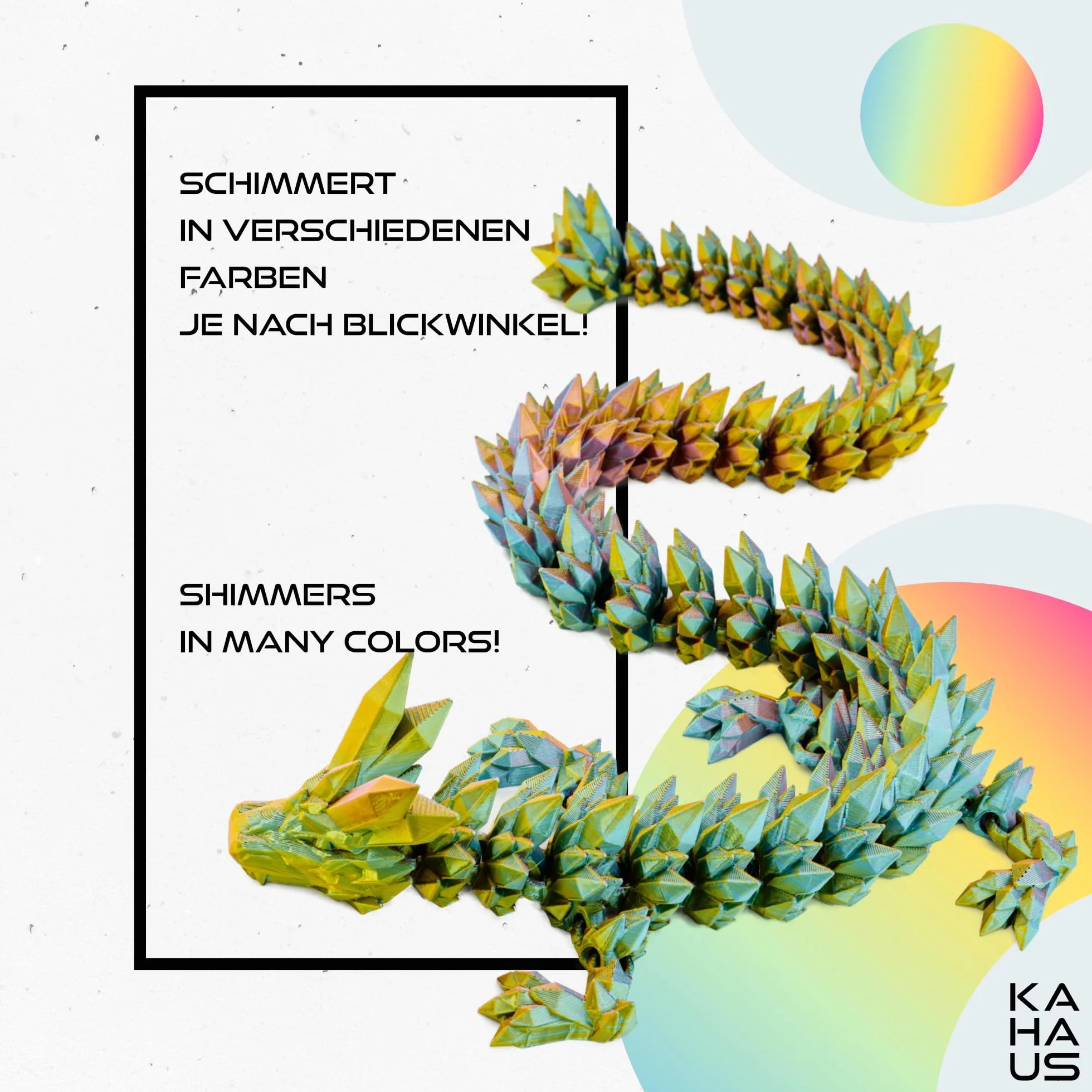 3D Smok – 60 cm dekoracyjna rzeźba fantasy w kolorach czerwono-żółto-zielonych, duża figurka kolekcjonerska z ruchomym elementem (14+)