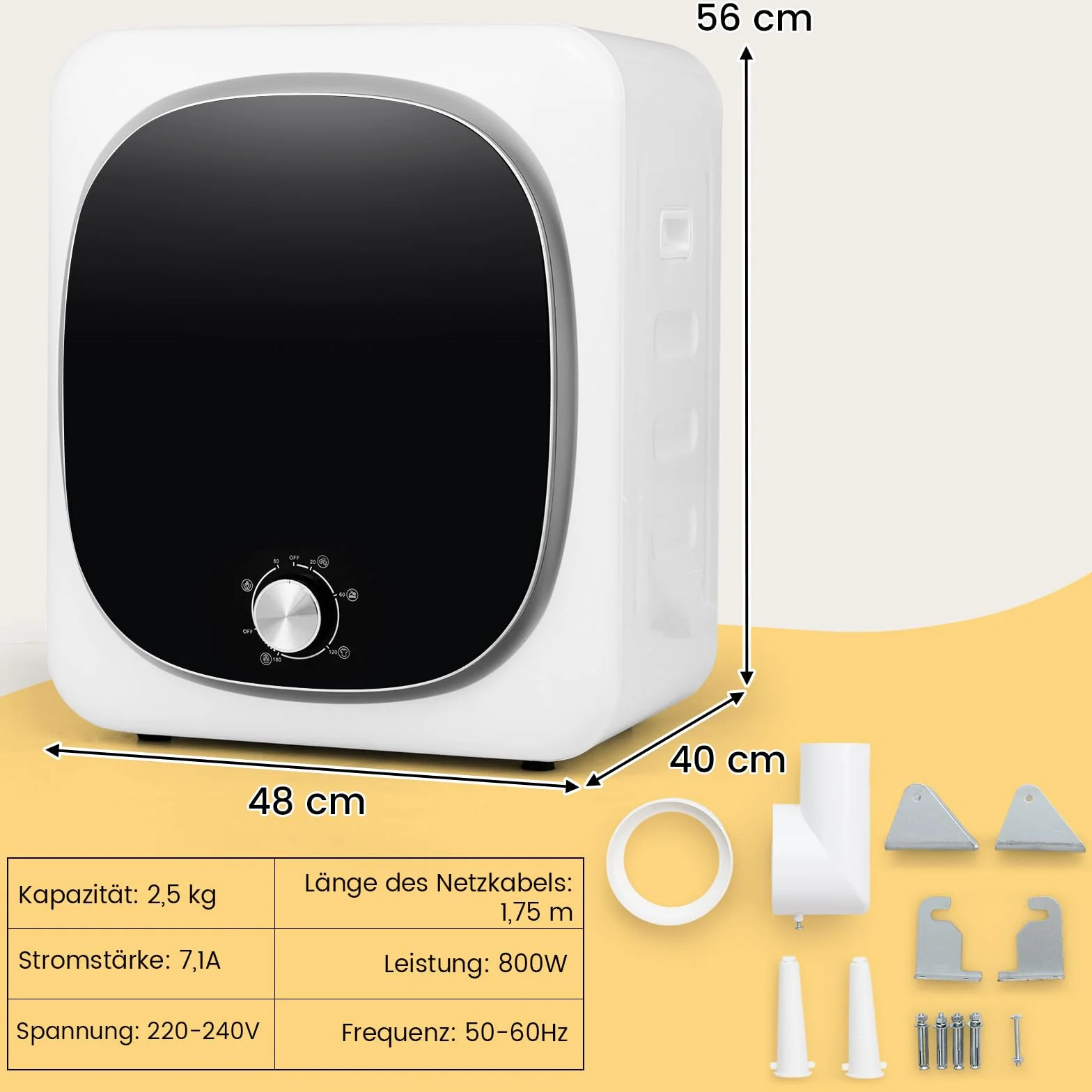 COSTWAY Mini suszarka na pranie 5 kg 5 programów 800 W 69°C z zabezpieczeniem przed przegrzaniem