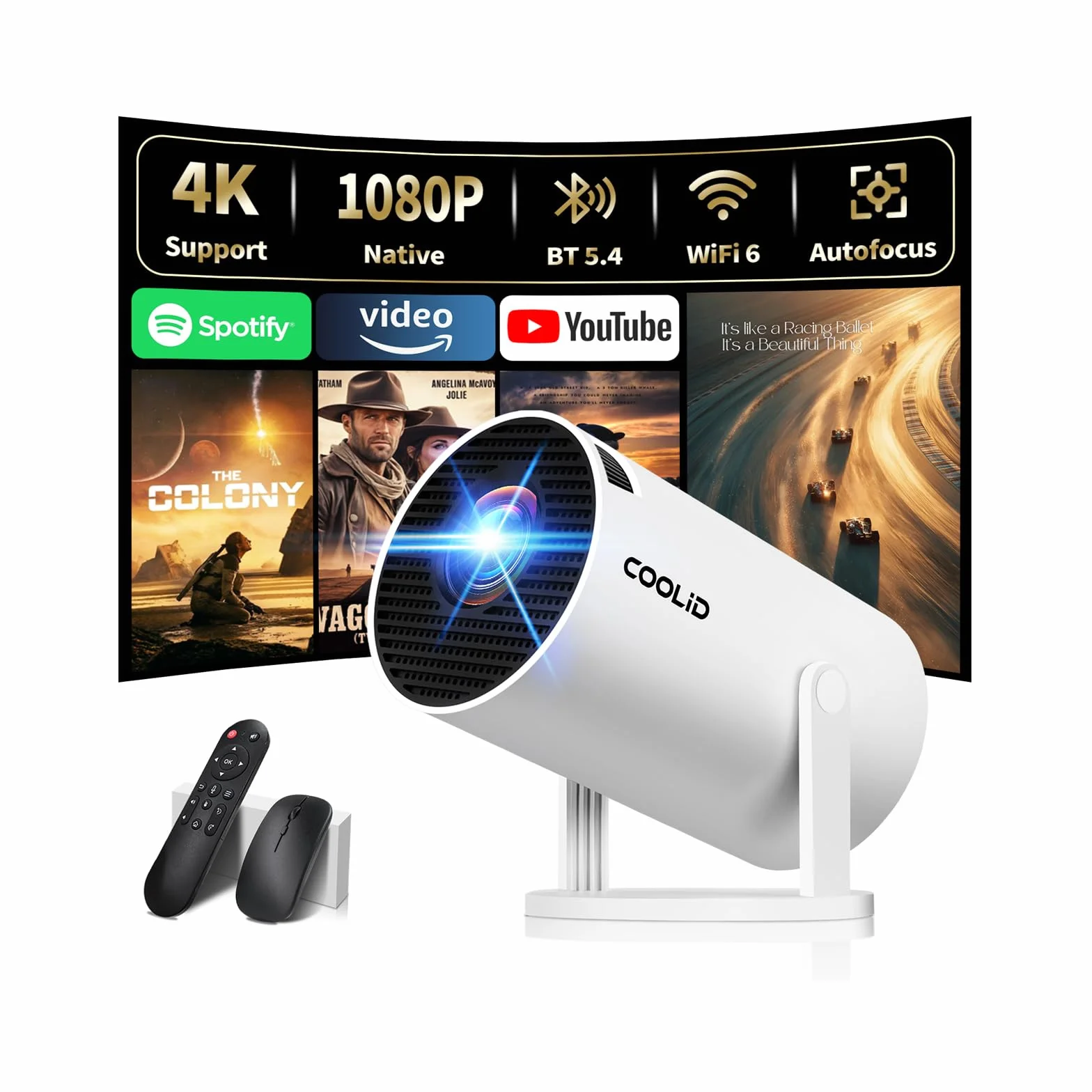 Mini projektor [wbudowana aplikacja i aktualizacja 2026] Przenośny projektor 4K 1080P z 5G WiFi 6 i BT 5.4 obsługuje obrót o 270°, automatyczna korekcja trapezowa, zastosowanie do telewizora Stick/USB