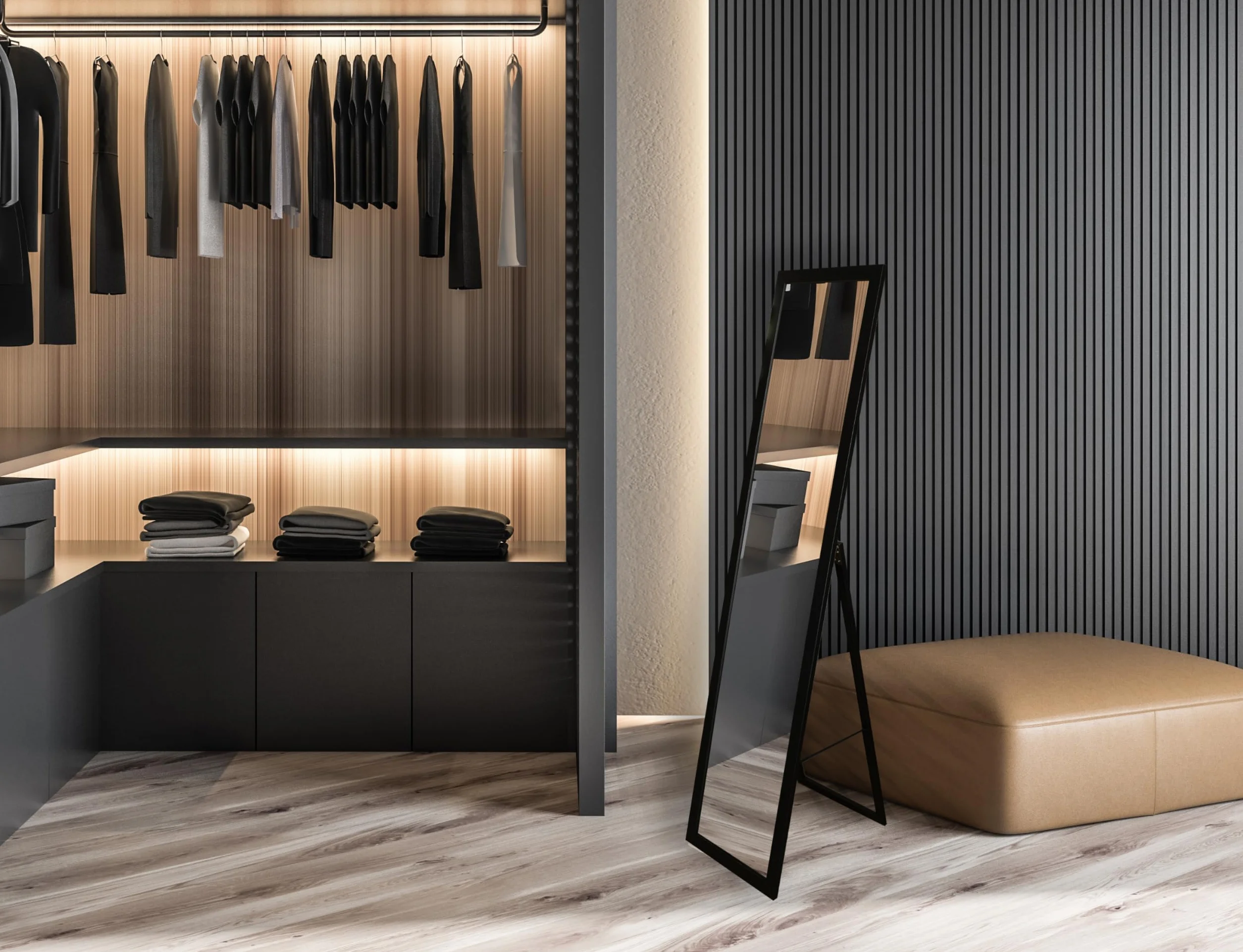 BD ART Stojące lustro do garderoby, czarne, 155,8 x 35,8 cm, lustro stojące, garderoba, ponadczasowa, elegancka rama z płyty MDF, lustro na całe ciało
