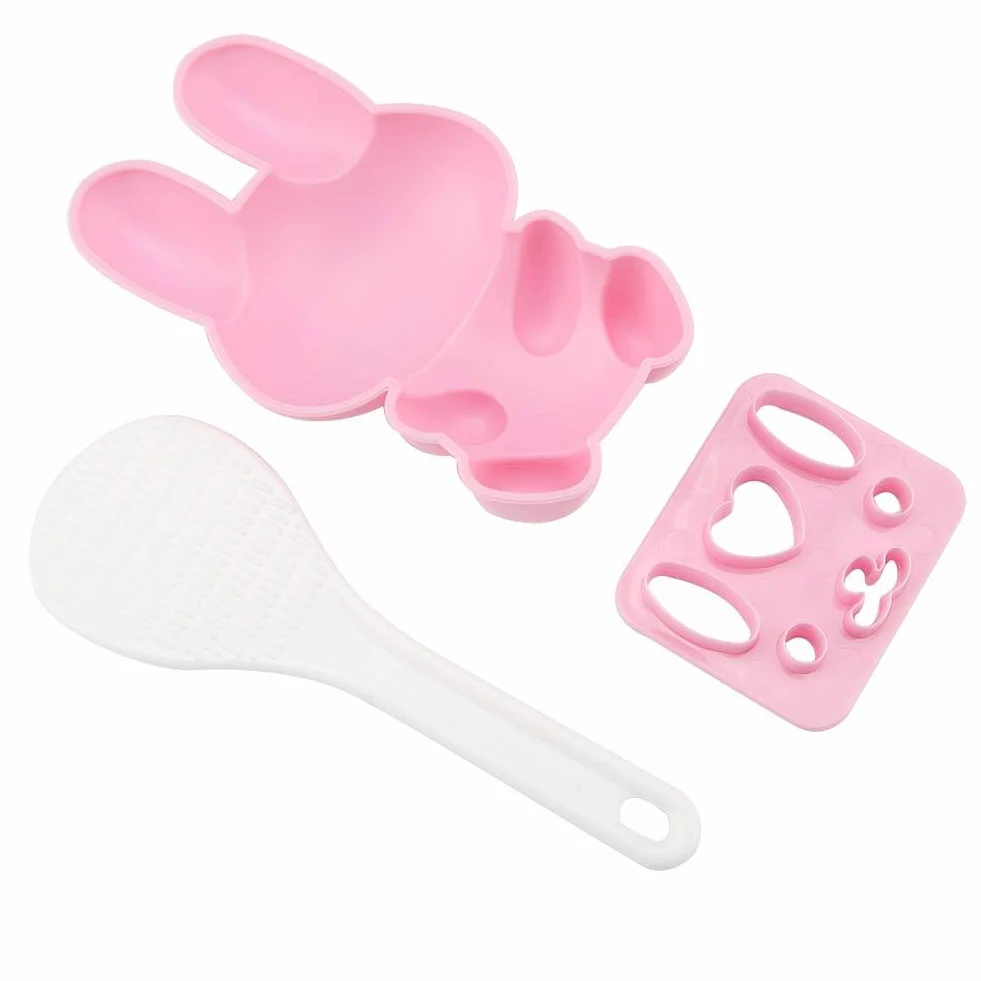 Lebensmittelqualität PP Cartoon Kaninchen Modell 3 Stücke Sushi Reisform DIY Handwerk Onigiri Werkzeug Pink