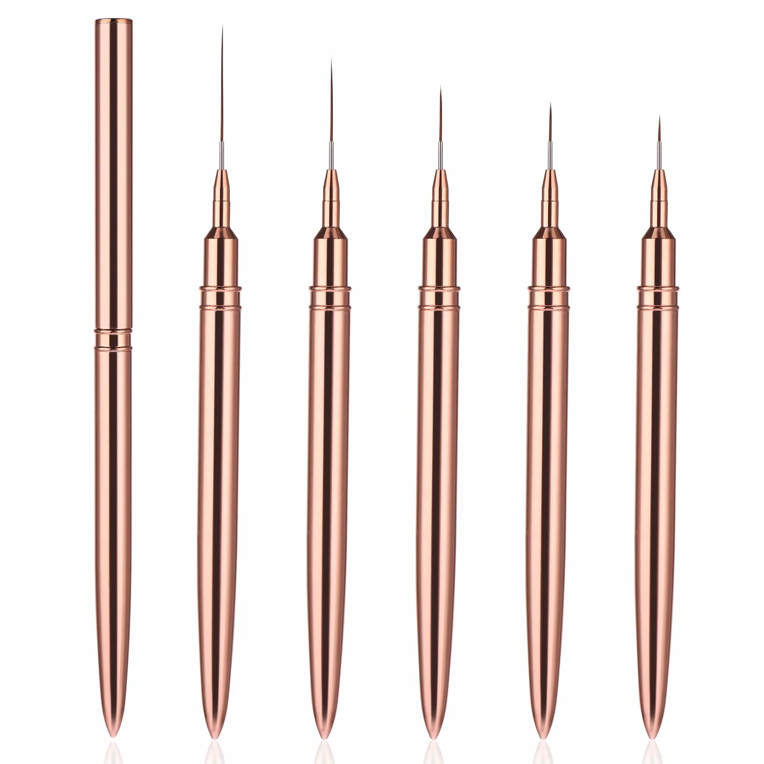 WLLHYF 5-częściowy zestaw pędzli do malowania paznokci do długich linii szczegółów do rysowania kropek paznokci 7 mm/9 mm/11 mm/15 mm/25 mm (złoty)