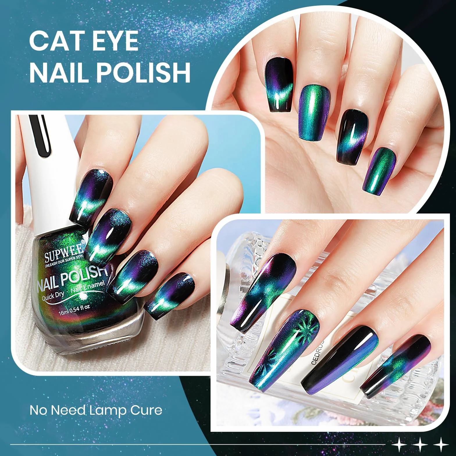 SUPWEE Cat Eye lakier do paznokci magnetyczny 16ML szybkoschnący bez lampy UV holograficzny