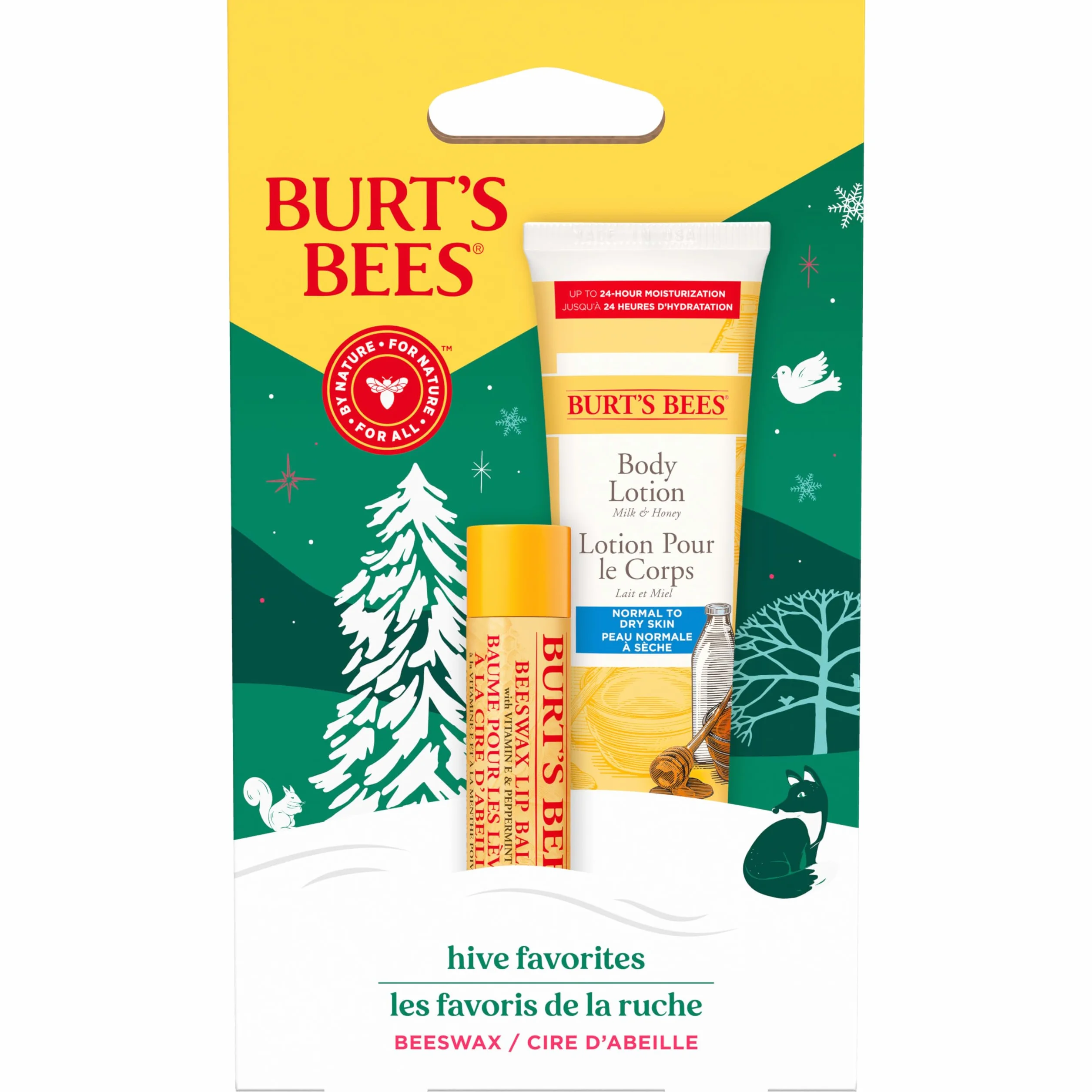 Burt's Bees Zestaw upominkowy do ust i ciała, balsam do ust z wosku pszczelego i mini mleczko i miodowy balsam do ciała, Hive Favorite Limited Edition