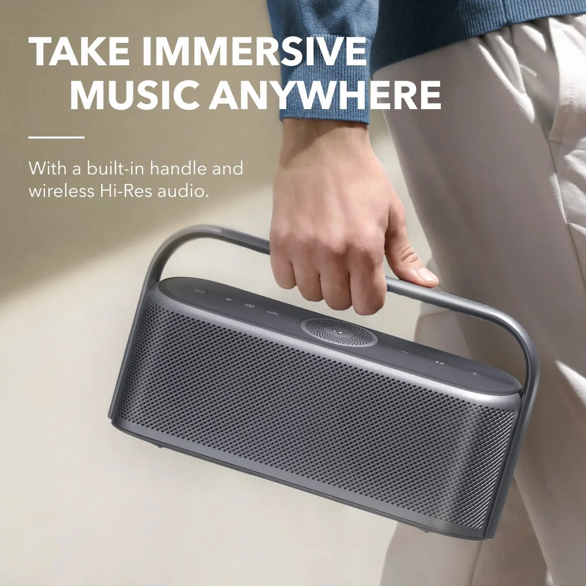 Soundcore Motion X600 głośnik Bluetooth z Hi-Res Spatial Audio(odnowiony), moc 50 W, przestrzenny dźwięk, wodoodporność IPX7, 12 h odtwarzania, Pro EQ, uchwyt do przenoszenia, wejście AUX-IN