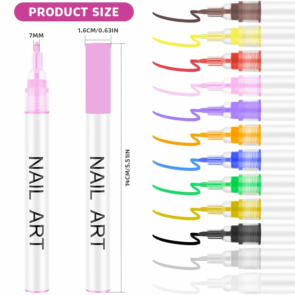 Zestaw 12 kolorowych lakierów do paznokci w pisaku, markery 3D Gel Nail Art, pisaki do lakieru do paznokci do projektowania paznokci DIY sztuka paznokci, Nail Art Pen, końcówki do paznokci