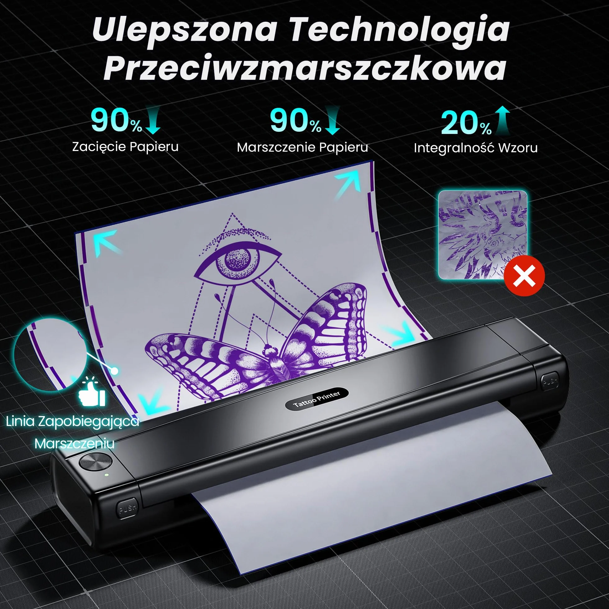 TATTMUSE Drukarka do tatuażu Bluetooth, drukarka szablonowa, 10 sztuk papieru, drukarka transferowa do tatuażu ze smartfonem, PC, drukarka termiczna dla artystów tatuażu i początkujących
