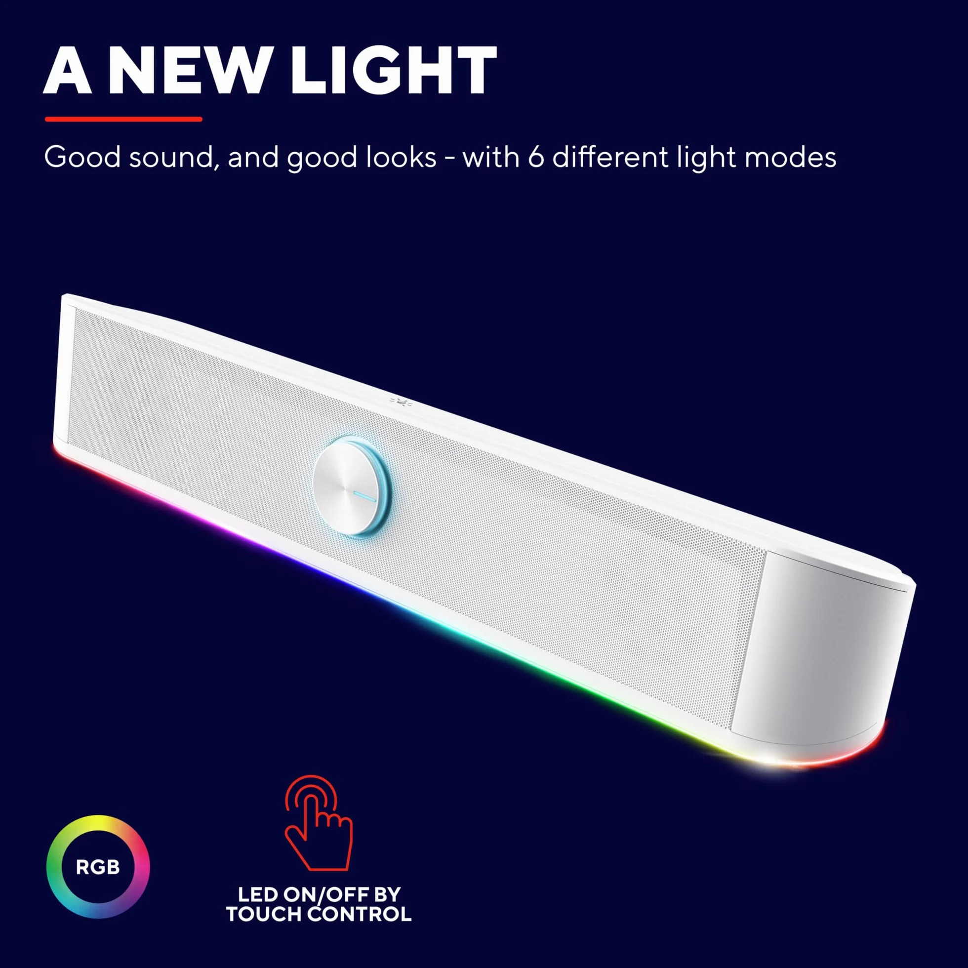 Trust Gaming GXT 619 W Thorne Soundbar z oświetleniem RGB 12 W, stereo głośniki komputerowe, jack 3,5 mm AUX, kompaktowy głośnik USB 2.0 do komputera stacjonarnego, laptopa – biały