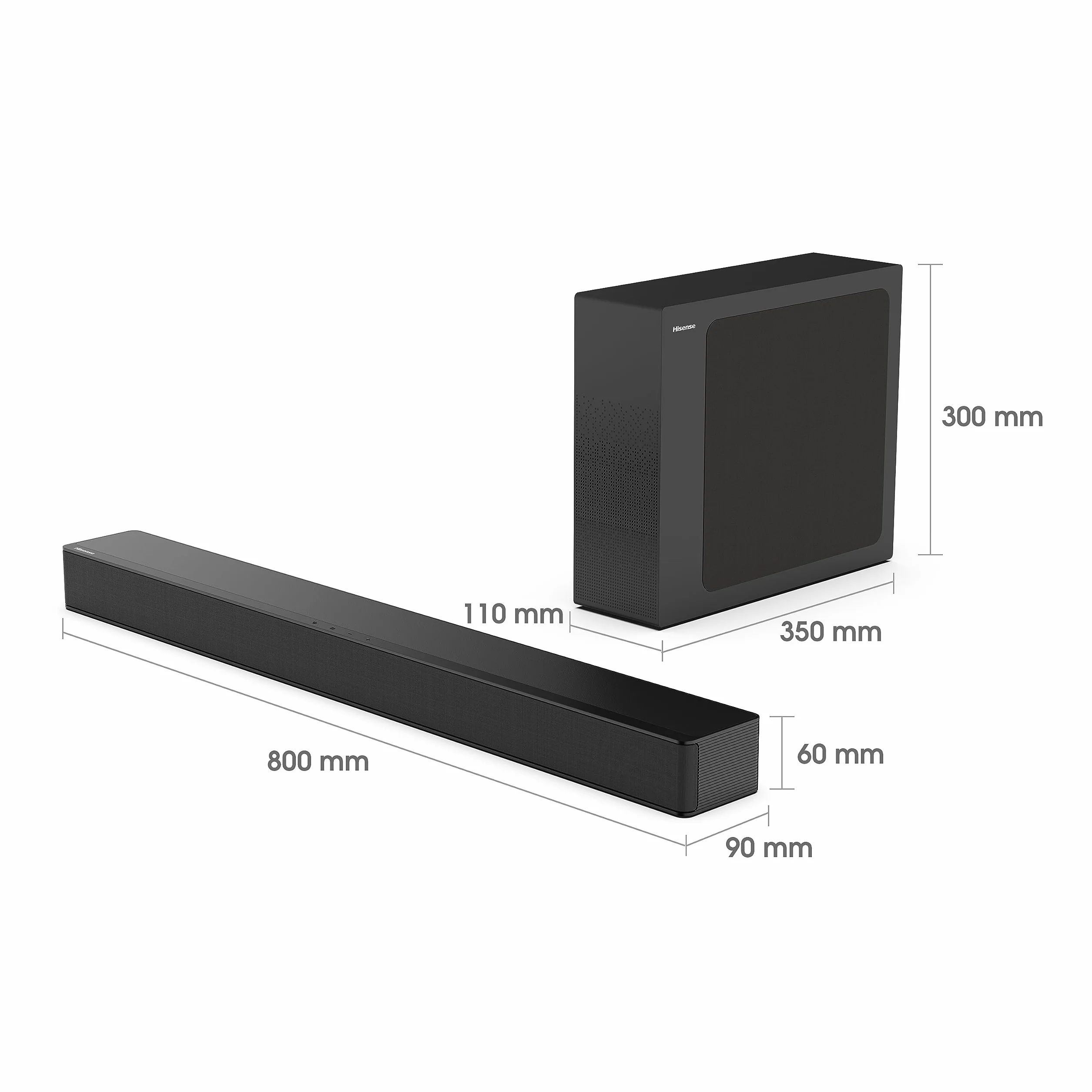 Hisense HS2100 Soundbar 2.1, 240 W, cienki subwoofer zewnętrzny, bezprzewodowy subwoofer, obsługuje Dolby Digital i DTS Virtual:X, Bluetooth, HDMI, USB, optyczne wejście audio