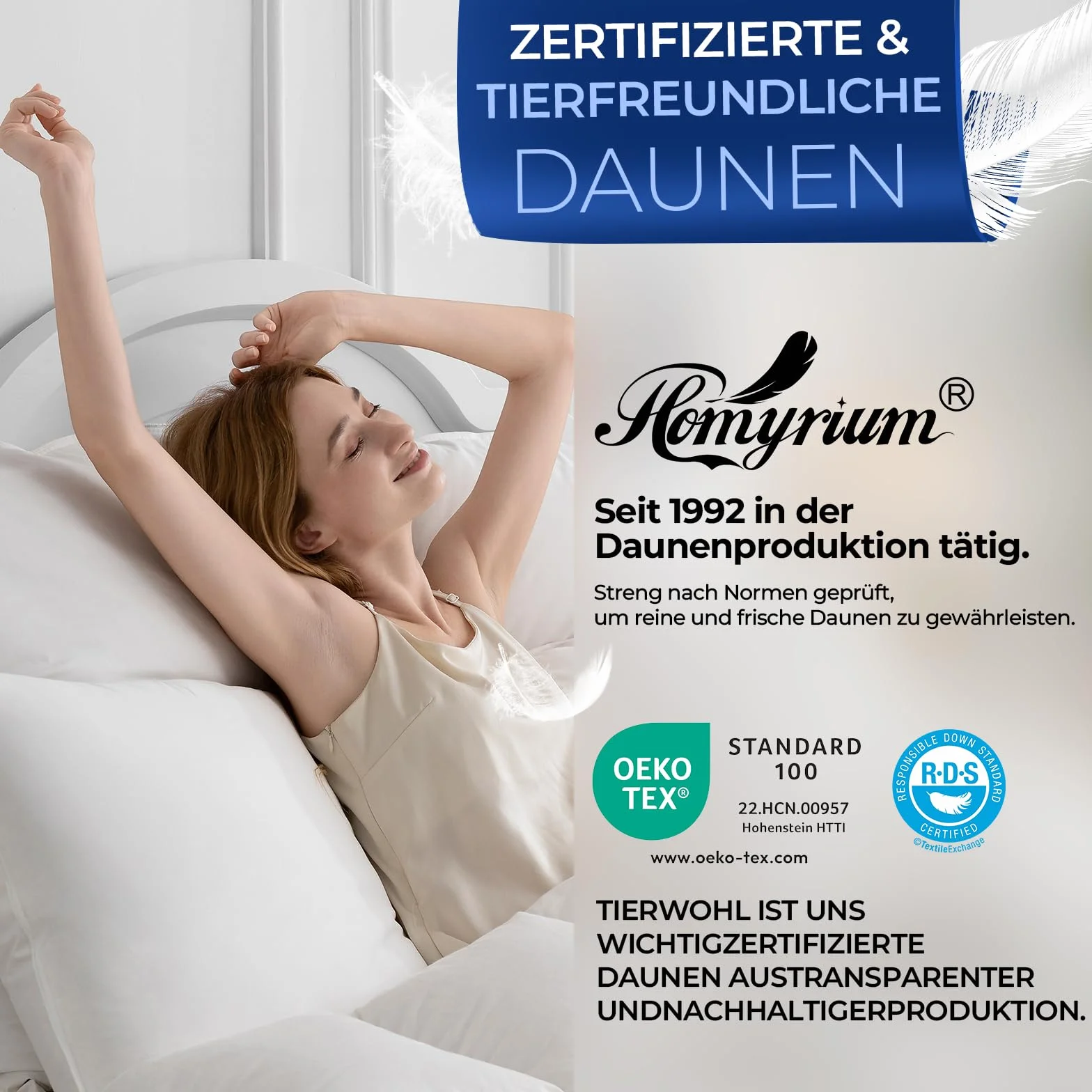 Homyrium Poduszka puchowa 50 x 75, zestaw 2 szt., poduszka 50 x 75, 3-komorowa, 100% puch i pierze, jakość hotelowa, 100% bawełniana poszewka, certyfikat Ökotex (940 g, 2 sztuki)