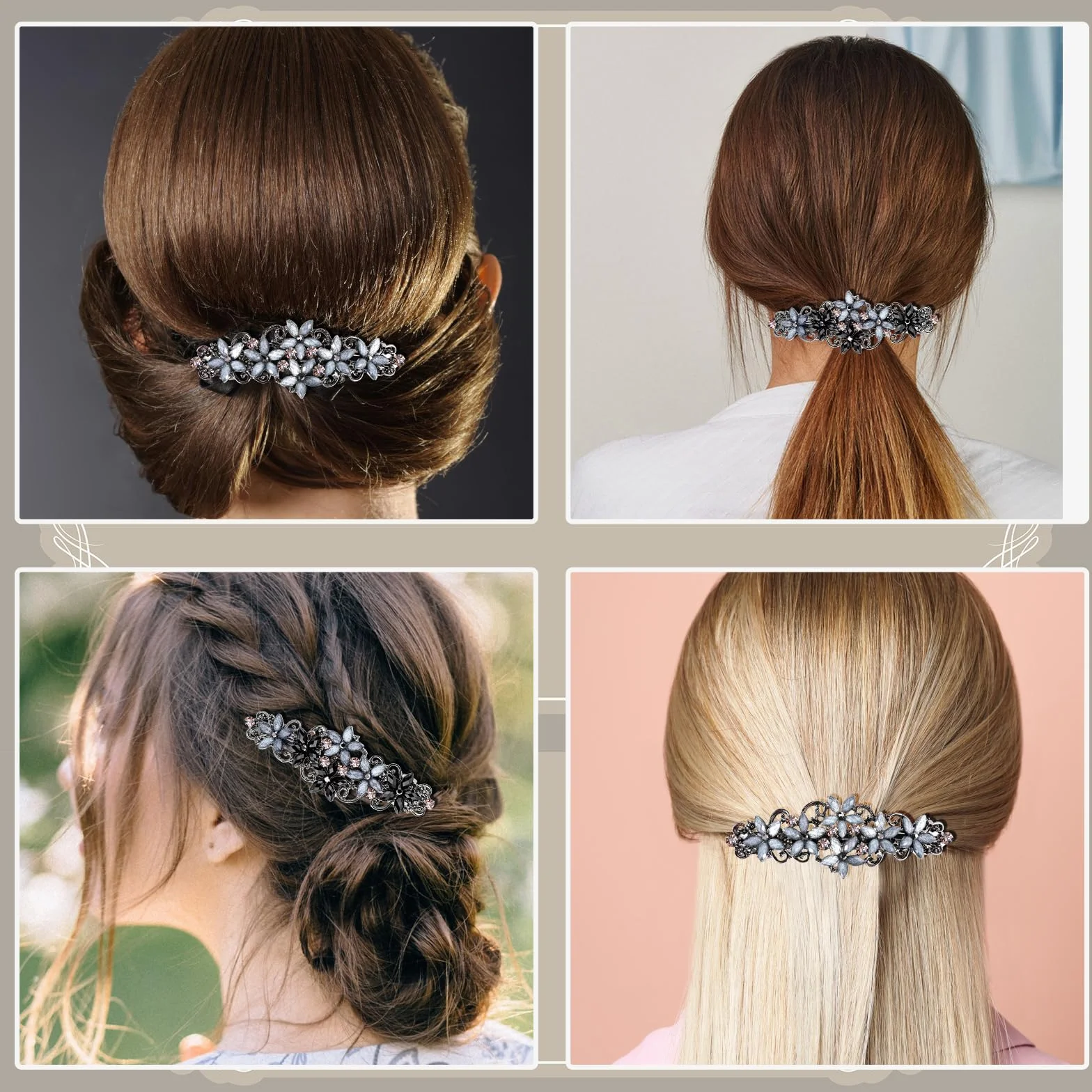 2 sztuki diamentowych spinek do włosów dla kobiet, eleganckie cyrkoniowe spinki do włosów na grube włosy, błyszczące brokatowe modne kwiatowe spinki do włosów w stylu francuskim vintage, akcesoria do