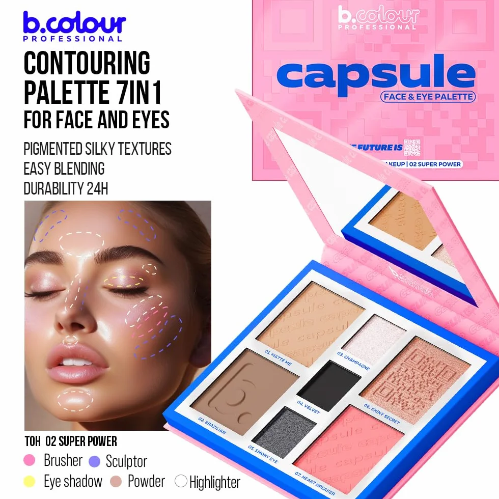 Paleta konturowania twarzy i oczu / 02 Super power, PRO CAPSULE, BC, 7DAYS, 4 x 4 g, 3 x 1,3 g