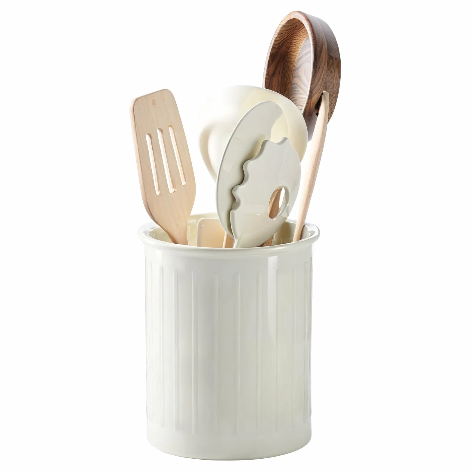 PAVSTINE Organizer kuchenny ceramiczny na blat, 13,4 x 11 cm, organizer do sztućców z reliefem, do przechowywania na blacie kuchennym, błyszcząca glazurowana powierzchnia, biały