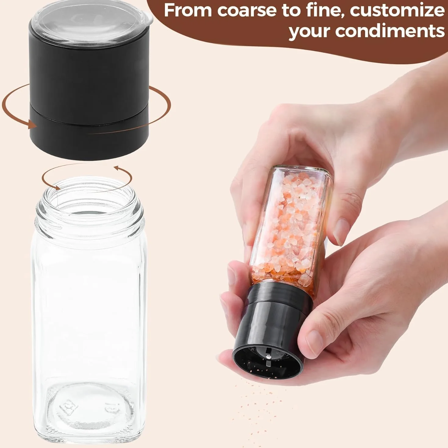 ComSaf 24 szt. szklanych słoików na przyprawy 113 ml z pokrywkami typy shaker, 93 etykiety, poręczny lejek, młynek, puste pojemniki na przyprawy i kwadratowe słoiki na przyprawy, do kuchni