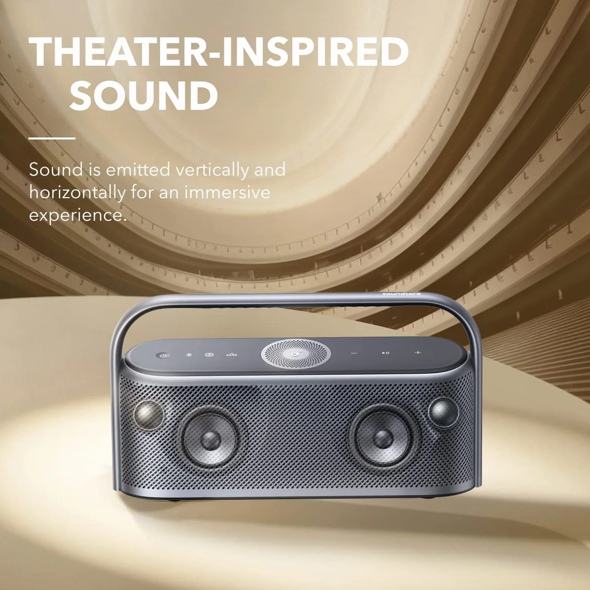 Soundcore Motion X600 głośnik Bluetooth z Hi-Res Spatial Audio(odnowiony), moc 50 W, przestrzenny dźwięk, wodoodporność IPX7, 12 h odtwarzania, Pro EQ, uchwyt do przenoszenia, wejście AUX-IN