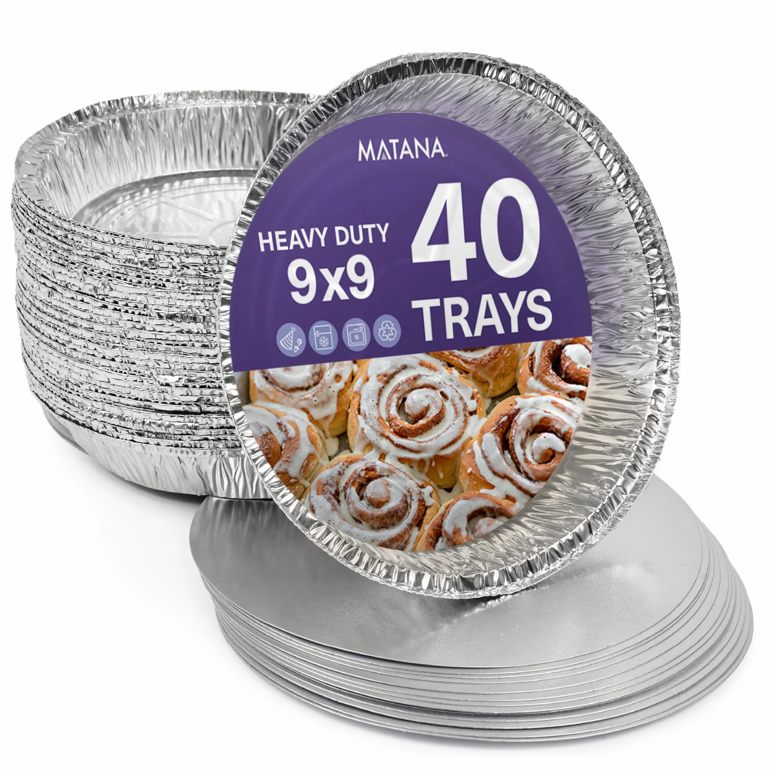 MATANA 40 okrągłych tacek do pieczenia z folii aluminiowej 23 cm 1000 ml