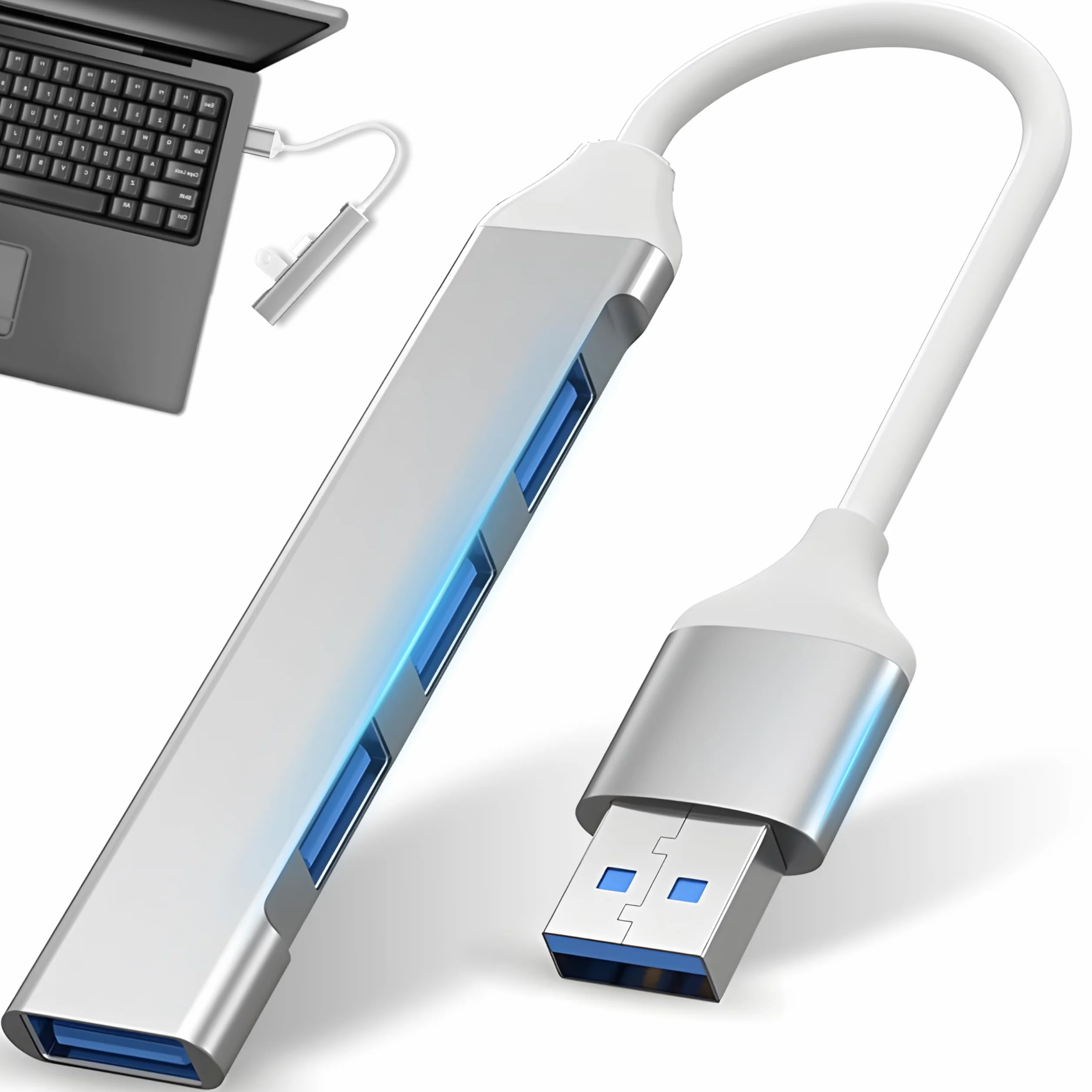 Retoo Hub USB 3.0 4-portowy rozdzielacz Surface Desktop PC Splitter do komputera stacjonarnego Laptop Konsola Windows Flash Drive Drukarki Klawiatury Urządzenia 5 Gb/s Wiele wtyczek Porty danych Srebr