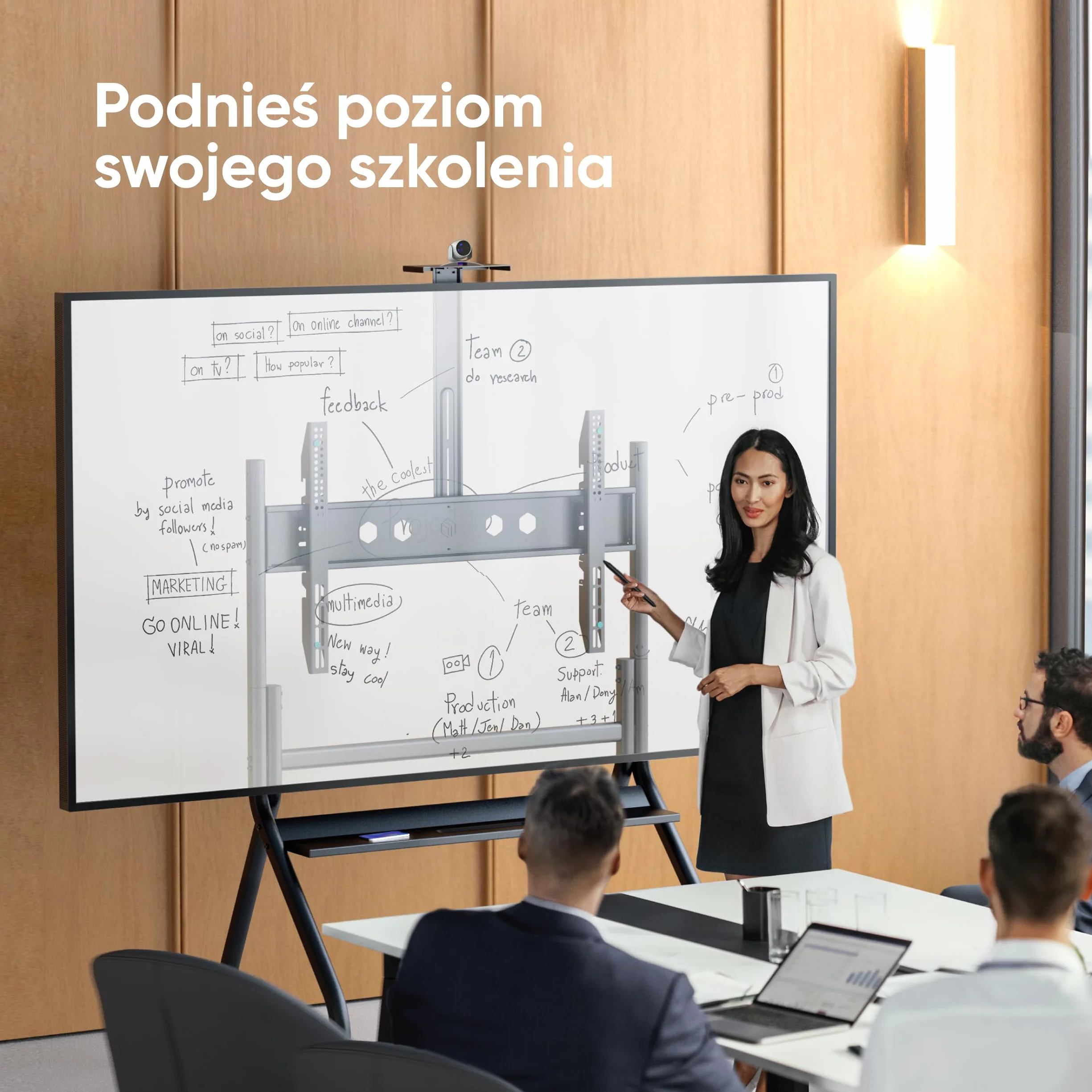 ONKRON Stojak pod telewizor z kółkami o przekątnej 60-120", maks. obciążenie do 150 kg, profesjonalna podstawka pod telewizor z regulacją wysokości, maks. VESA 1000 x 600, stojak na telewizor z