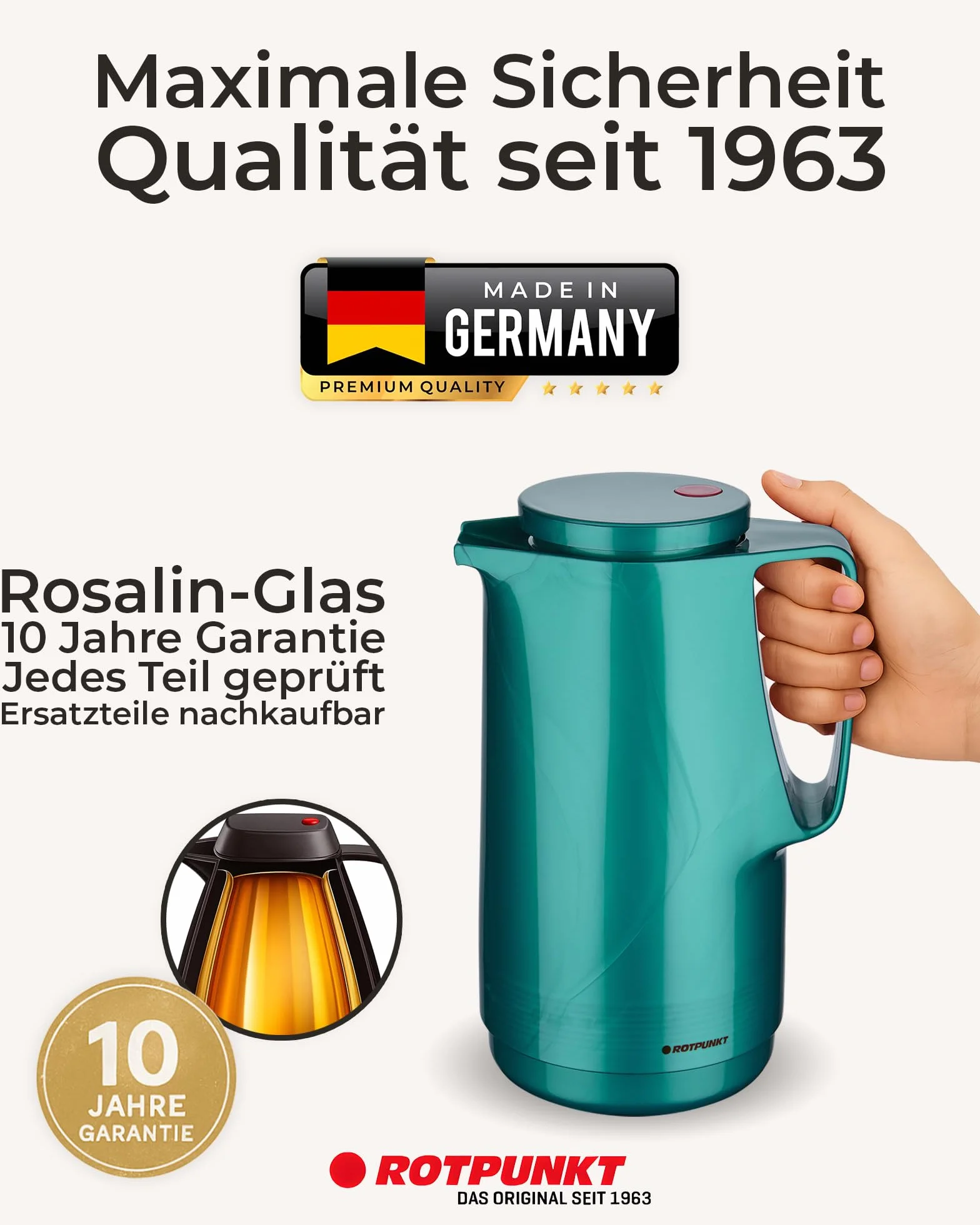 ROTPUNKT Termos 1 l dzbanek do kawy premium Made in Germany utrzymuje ciepło do 24 godzin Maxima 760 Shiny Hummingbird