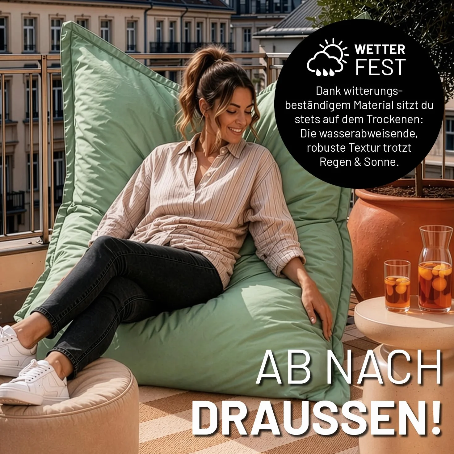 Lumaland Ogromny worek do siedzenia XXL, 140 x 180 cm, wodoodporna, do użytku wewnątrz i na zewnątrz, z ponad 3 milionami elastycznych pereł EPS | Bean Bag z poszewką nadającą się do prania [pastelowa