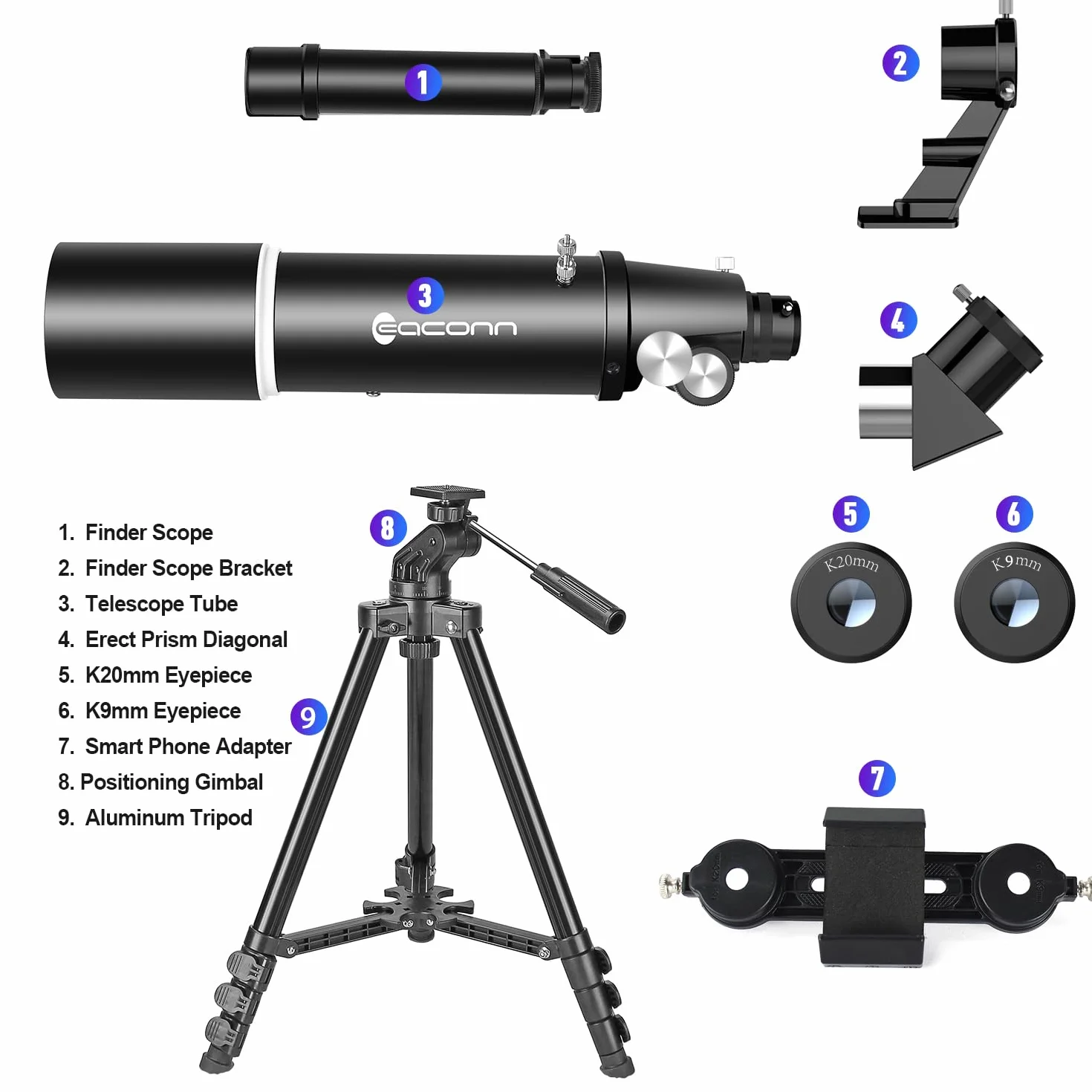 Teleskop, teleskop astronomiczny dla dorosłych, 80mm przysłona 600mm przenośny teleskop podróżny dla początkujących i dzieci z statywem, adapterem do telefonu, plecakiem