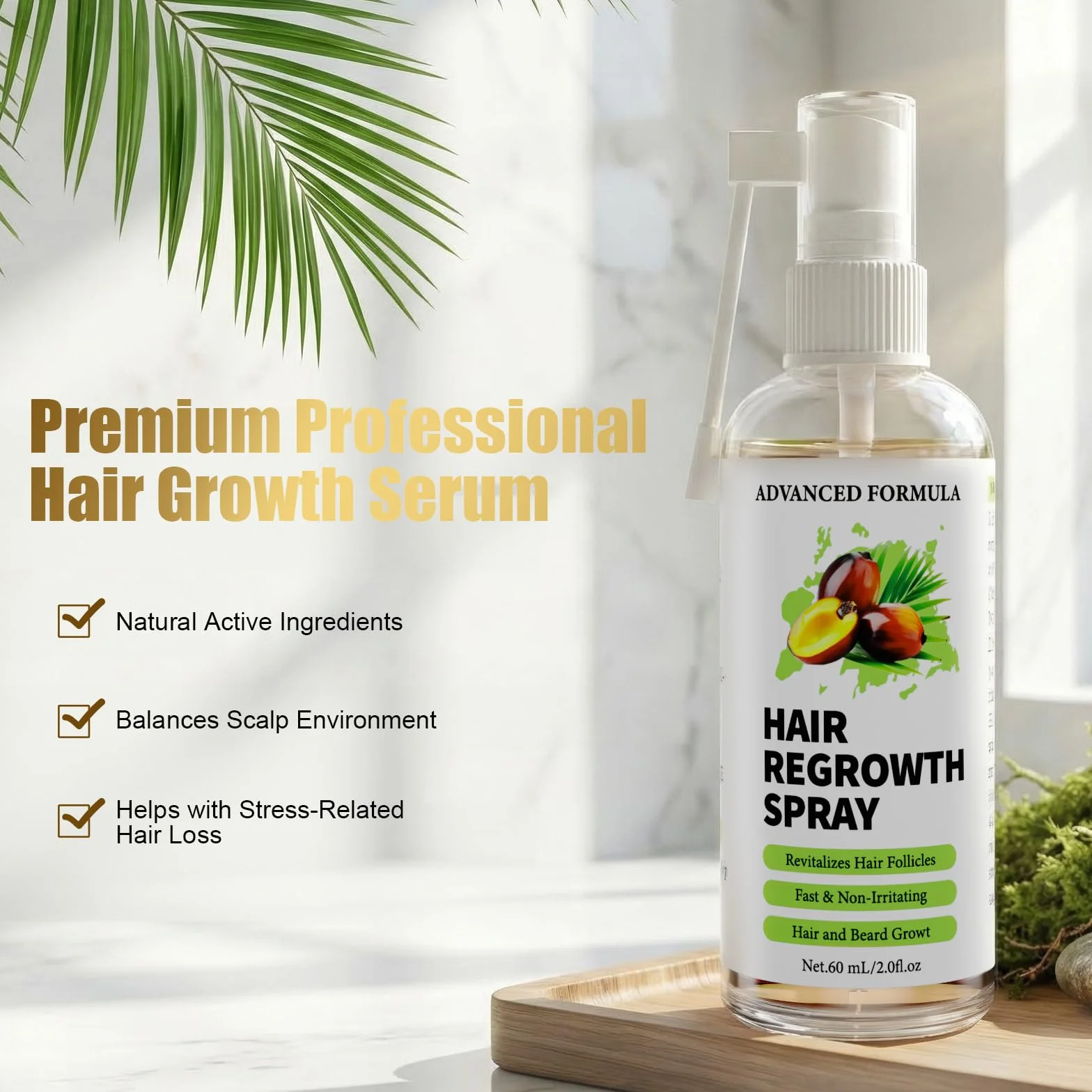 Spray na Porost Włosów z Olejkiem Rozmarynowym, Serum dla Kobiet i Mężczyzn, Wspomaga Pielęgnację przy Wypadaniu Włosów, z Olejem Batana i Rycynowym, Biotyna dla Gęstszych i Mocniejszych Włosów,60 ml