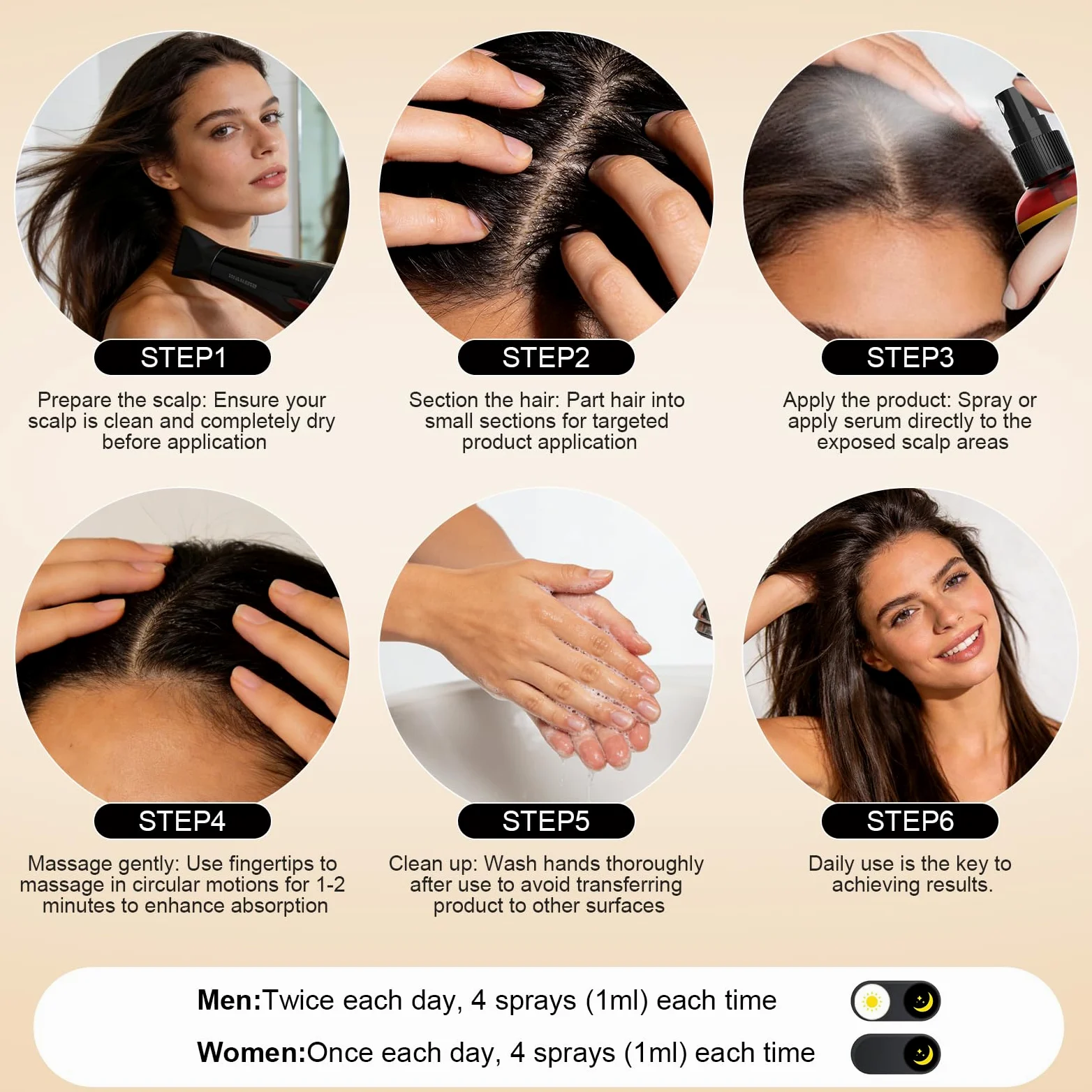 Hair Growth Serum naturalna pielęgnacja włosów do skóry–3x60ml | z olejkiem rozmarynowym,olejem rycynowym i biotyną serum do włosów przeciw wypadaniu włosów dla mężczyzn i kobiet