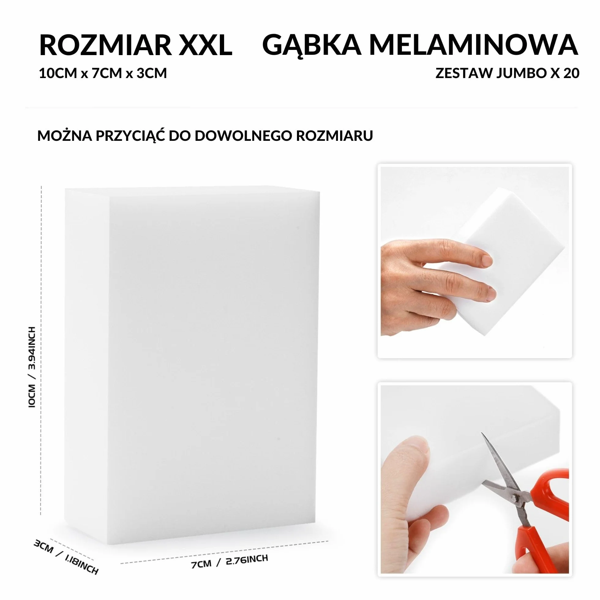 Gąbki Melaminowe Do Czyszczenia 20 Sztuk 10x7x3 cm Białe