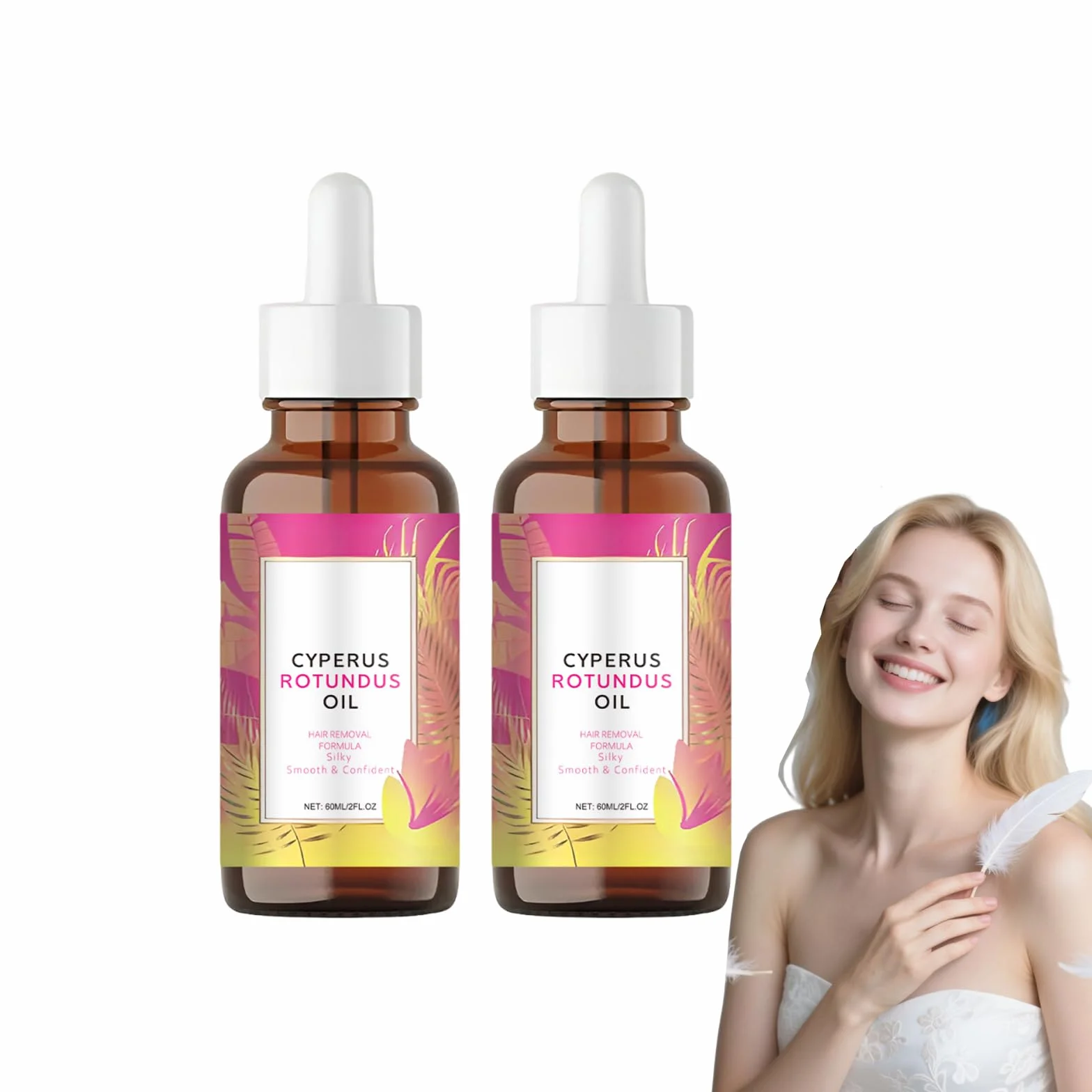 Olejek z Cyperus Rotundus – olejek hamujący wypadanie włosów z Cyperus Rotundus, wygładzające serum do ciała, spowalnia odrost włosów, nawilża i koi skórę, do każdego rodzaju skóry (2 butelki)