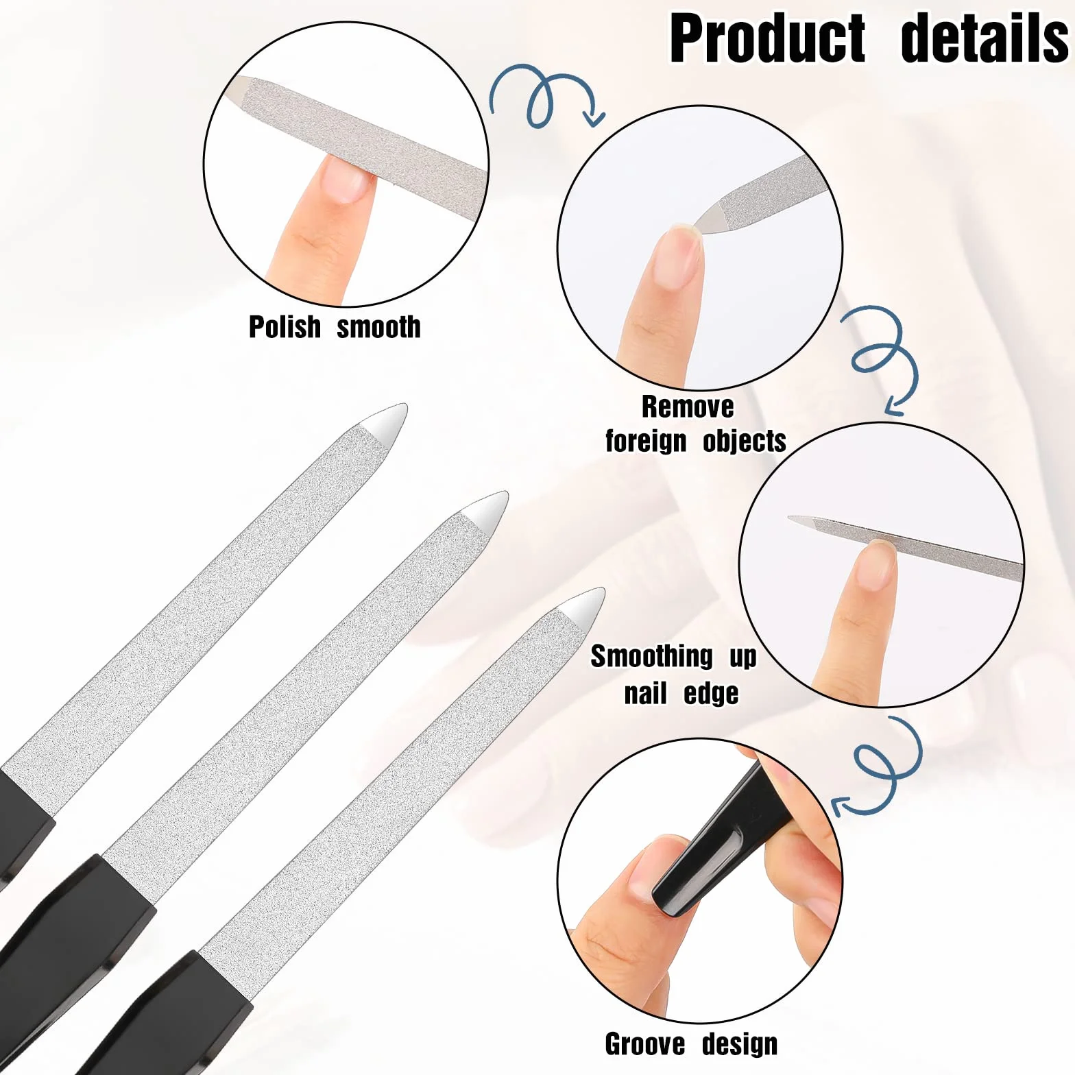 6 sztuk pilników do paznokci naturalnych, profesjonalny metalowy pilnik do paznokci, zestaw do manicure, czarny, dwustronny pilnik do paznokci z antypoślizgowym uchwytem, do paznokci u stóp