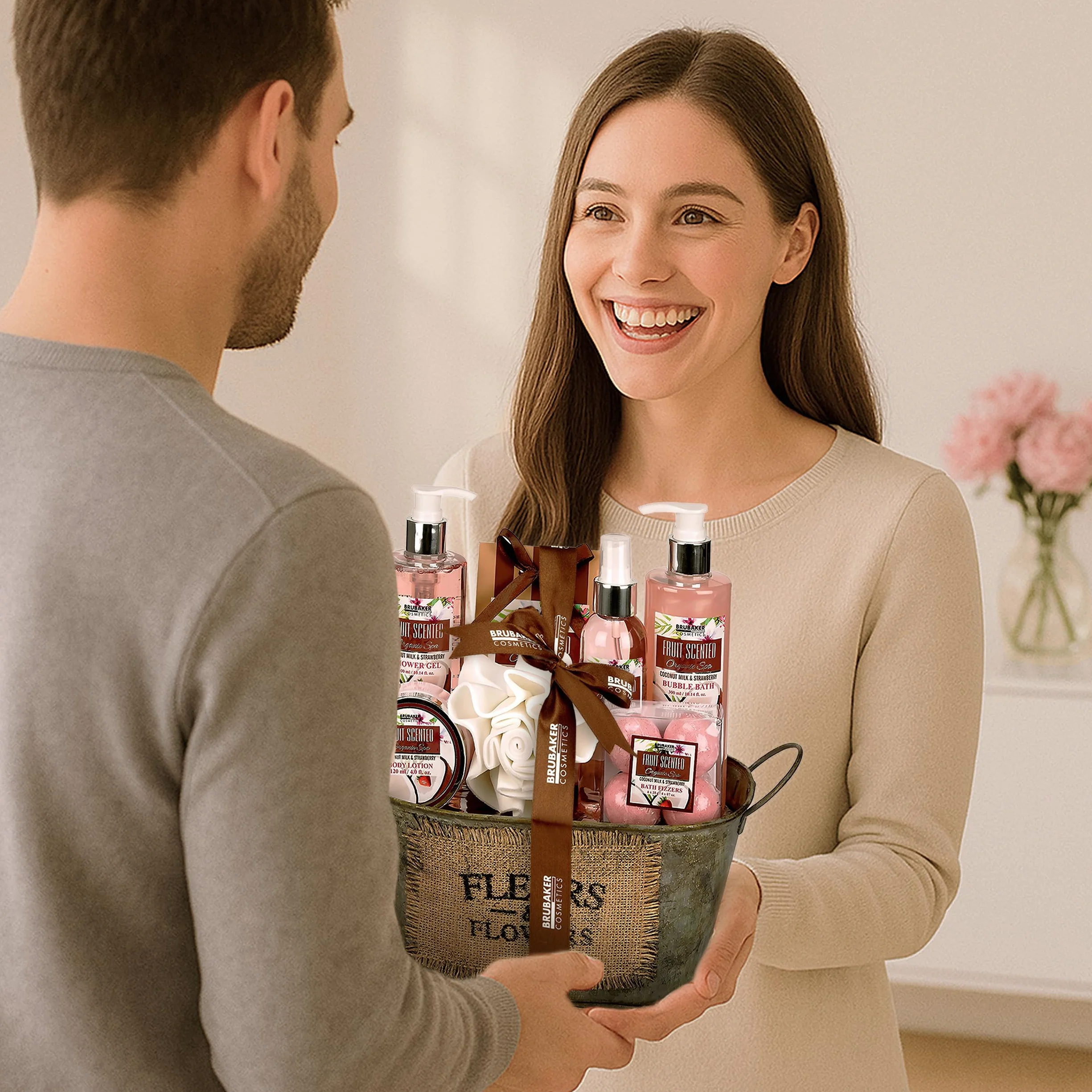 BRUBAKER Cosmetics Bath oraz Shower Set Coconut & Strawberry Scent - 11-Częściowy Zestaw Prezentowy W Wannie Vintage Tub