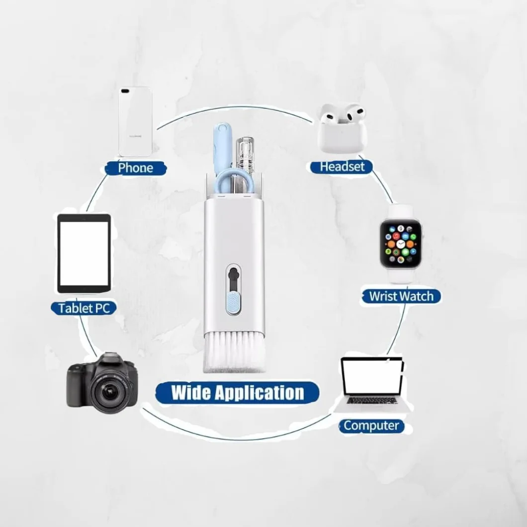 Zestaw do czyszczenia elektroniki 7 w 1 (niebieski) z dużą szczotką do klawiatury, wyświetlaczy, telefonu komórkowego, słuchawek, smartfonów Airpods Earbuds