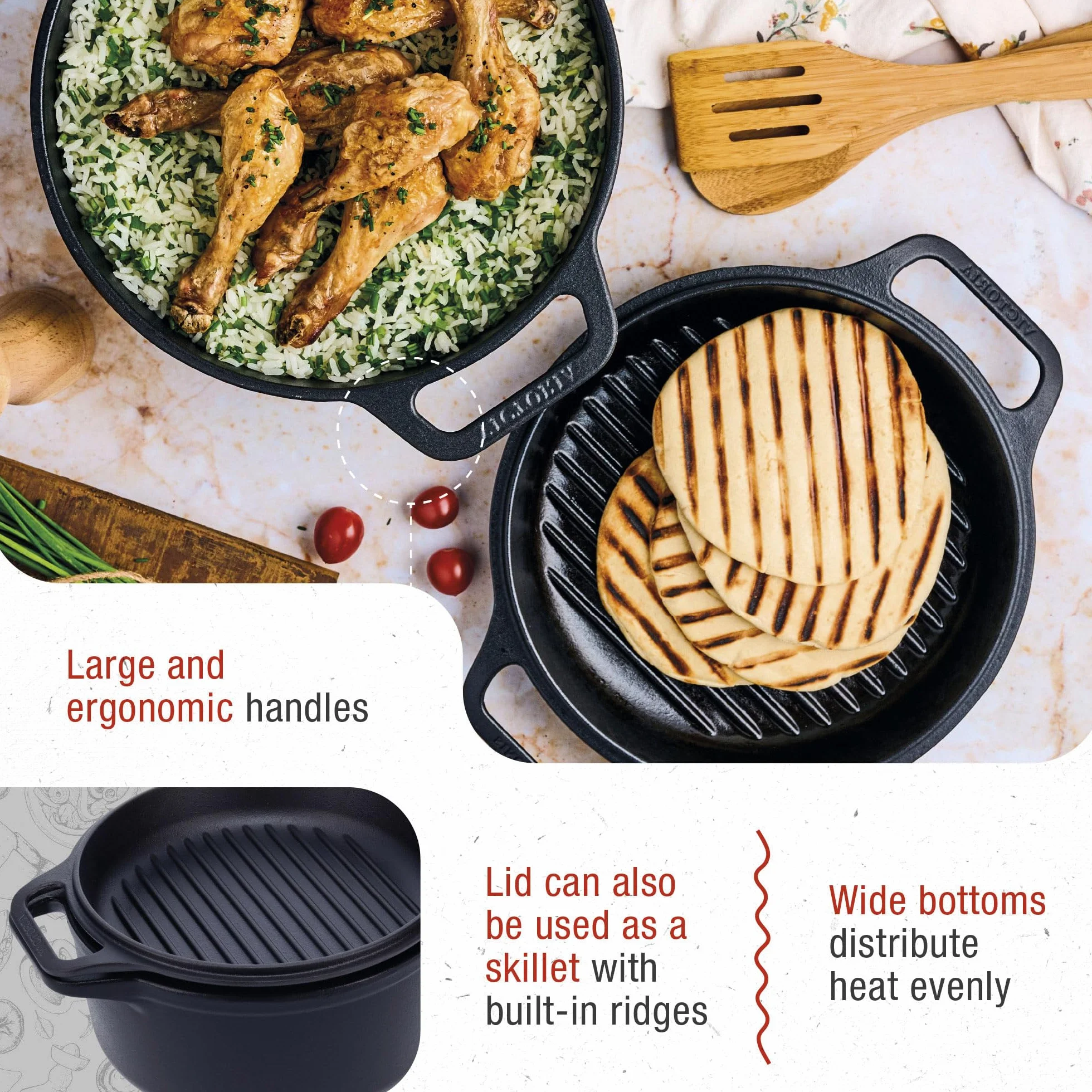 Victoria Garnek żeliwny emaliowany 27 cm Cocotte 5,7 l zestaw 2 szt.