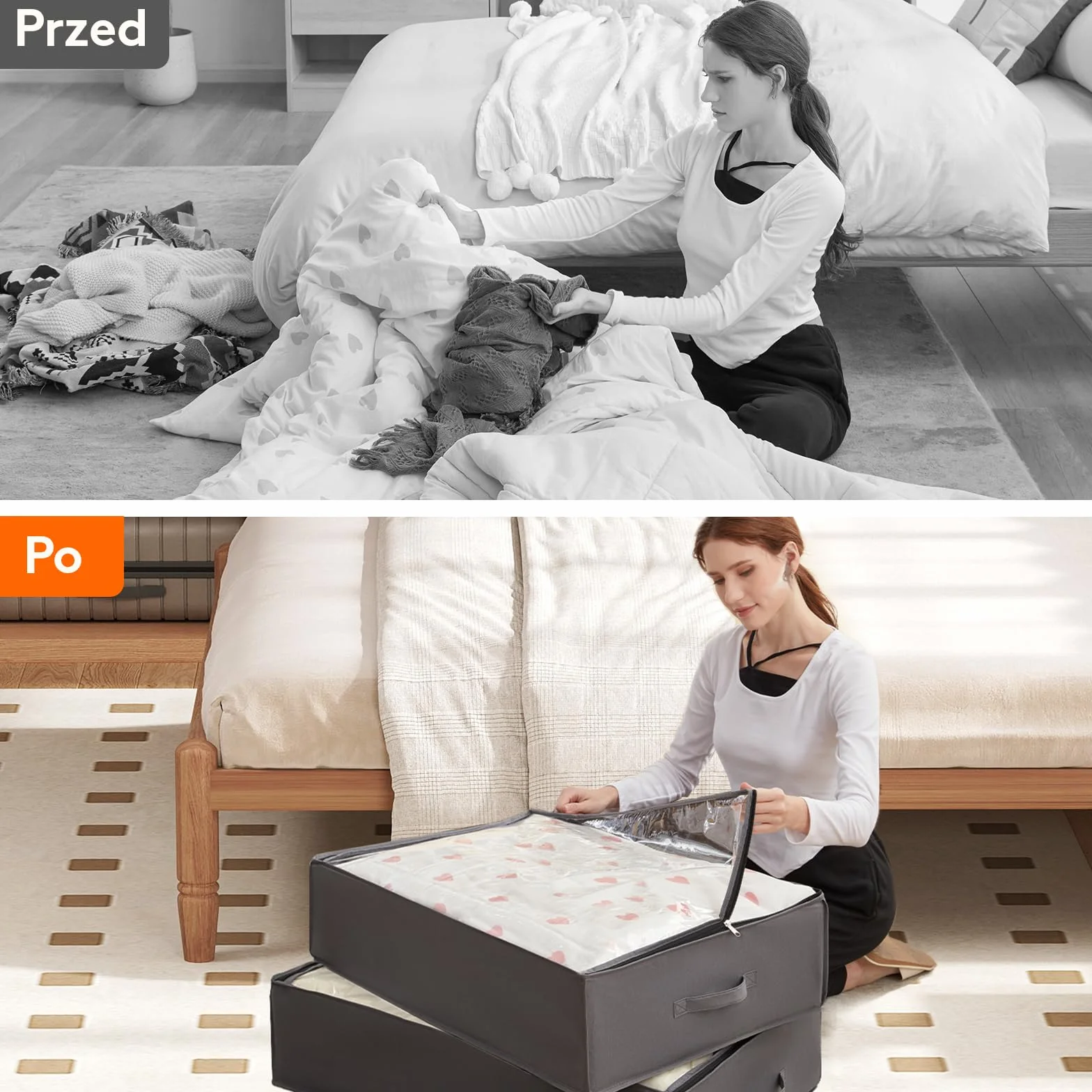 Lifewit Pojemniki Do Przechowywania Pod Łóżko 2 sztuki 40L Duża Pojemność Torby Do Przechowywania Koców Ze Wzmocnionym Uchwytem Szary