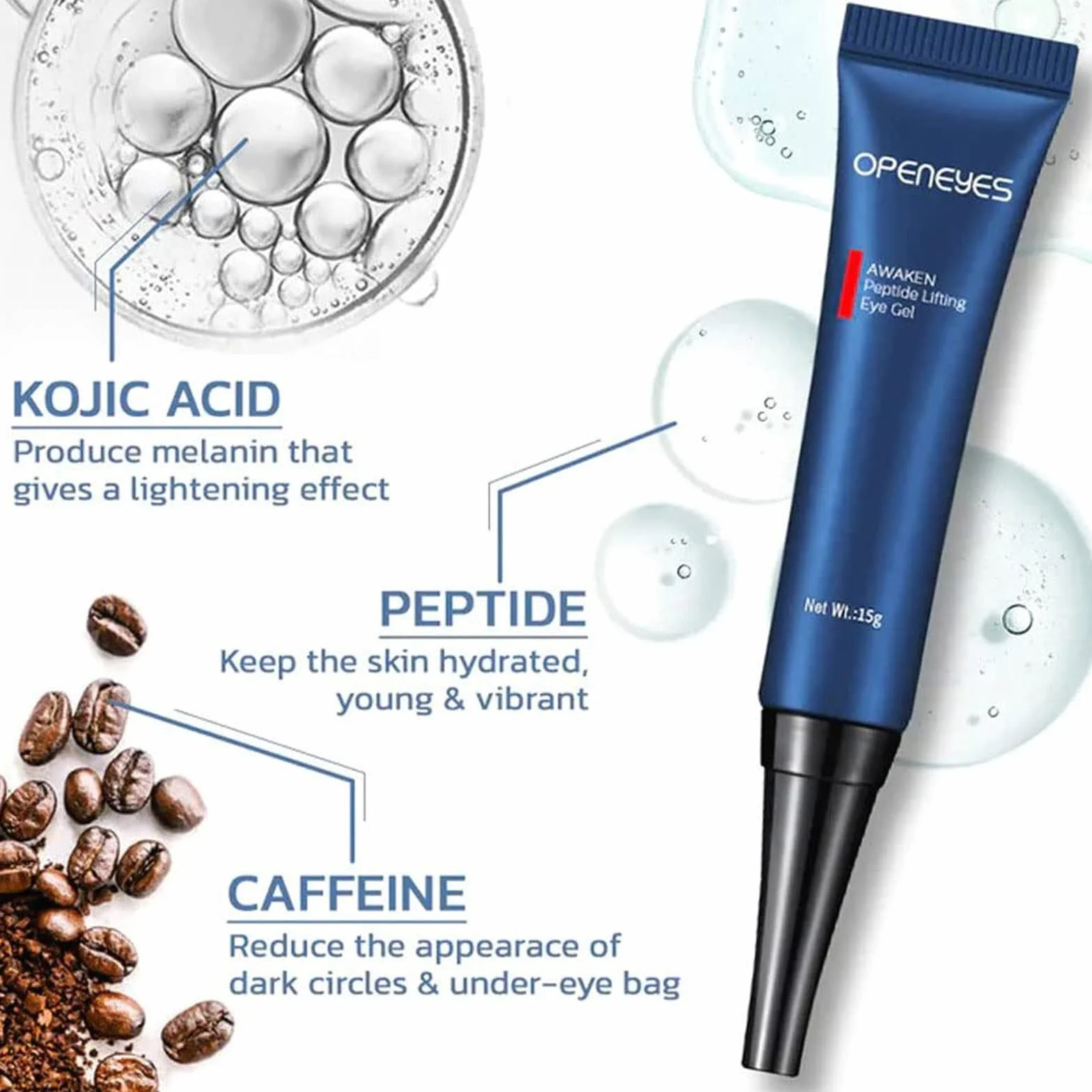 Openeyes Awaken Peptide Lifting Eye Gel, Nordizoe Openeyes, Nordizoe krem pod oczy, Openeyes Peptide Eye Gel, Anti-Aging serum pod oczy dla mężczyzn i kobiet (3 szt.)