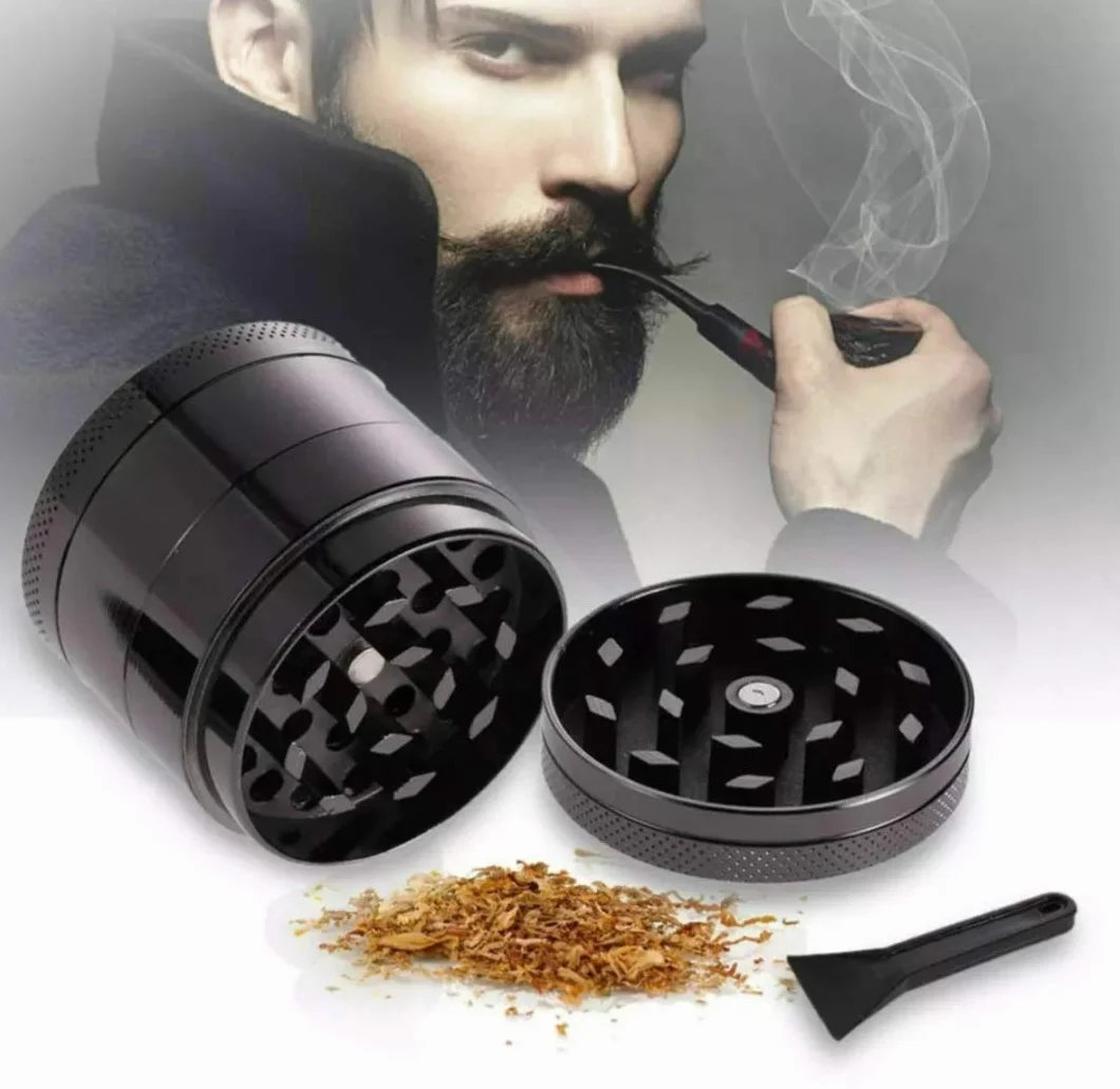 High Mc Fly Pocketgrinder Maxi Ø 40 mm, 4-warstwowy, młynek do tytoniu, młynek do przypraw i młynek do ziół ze szczotką do czyszczenia (czarna)