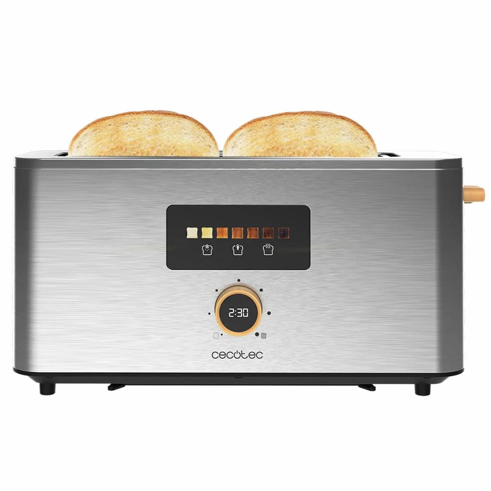 Cecotec Toster pionowy 1 bardzo długie szczeliny Touch&Toast Extra. 1000 W, 24 kromki chleba, ekstra szeroka szczelina 3,5 cm, ekran dotykowy i cyfrowe koło, wykończenie ze stali nierdzewnej