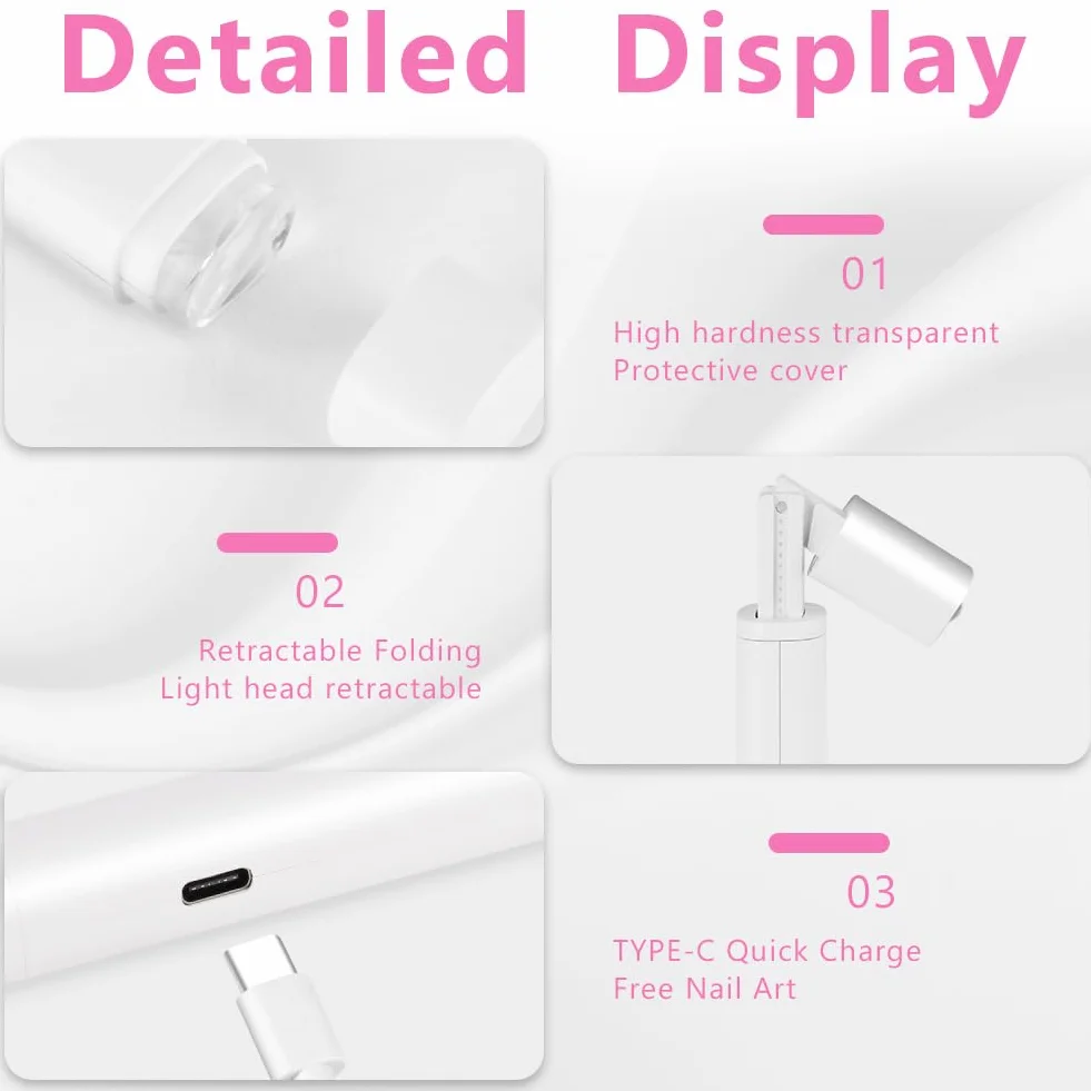 LOPHE Półtrwała lampa do paznokci, lampa UV LED do paznokci, akumulator suszarka do paznokci z 2 timerem 45/60S, do manicure, żel przedłużający żywica DIY zdobienia paznokci, uchwyt teleskopowy