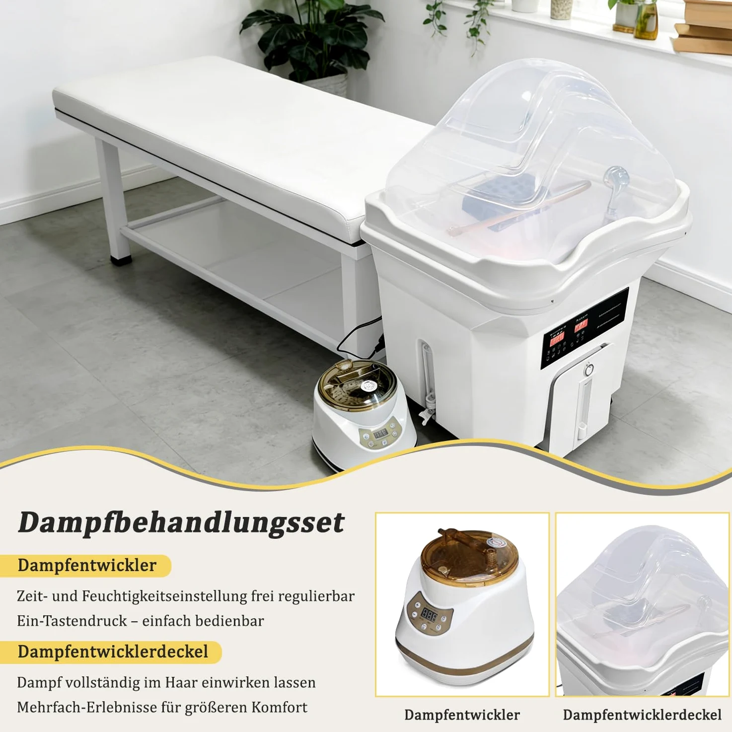 head spa umywalka, japońskie wyposażenie spa, mobilny szampon ze zbiornikiem na wodę 60 l, 4 uniwersalne kółka, miska do szamponu, kolor biały