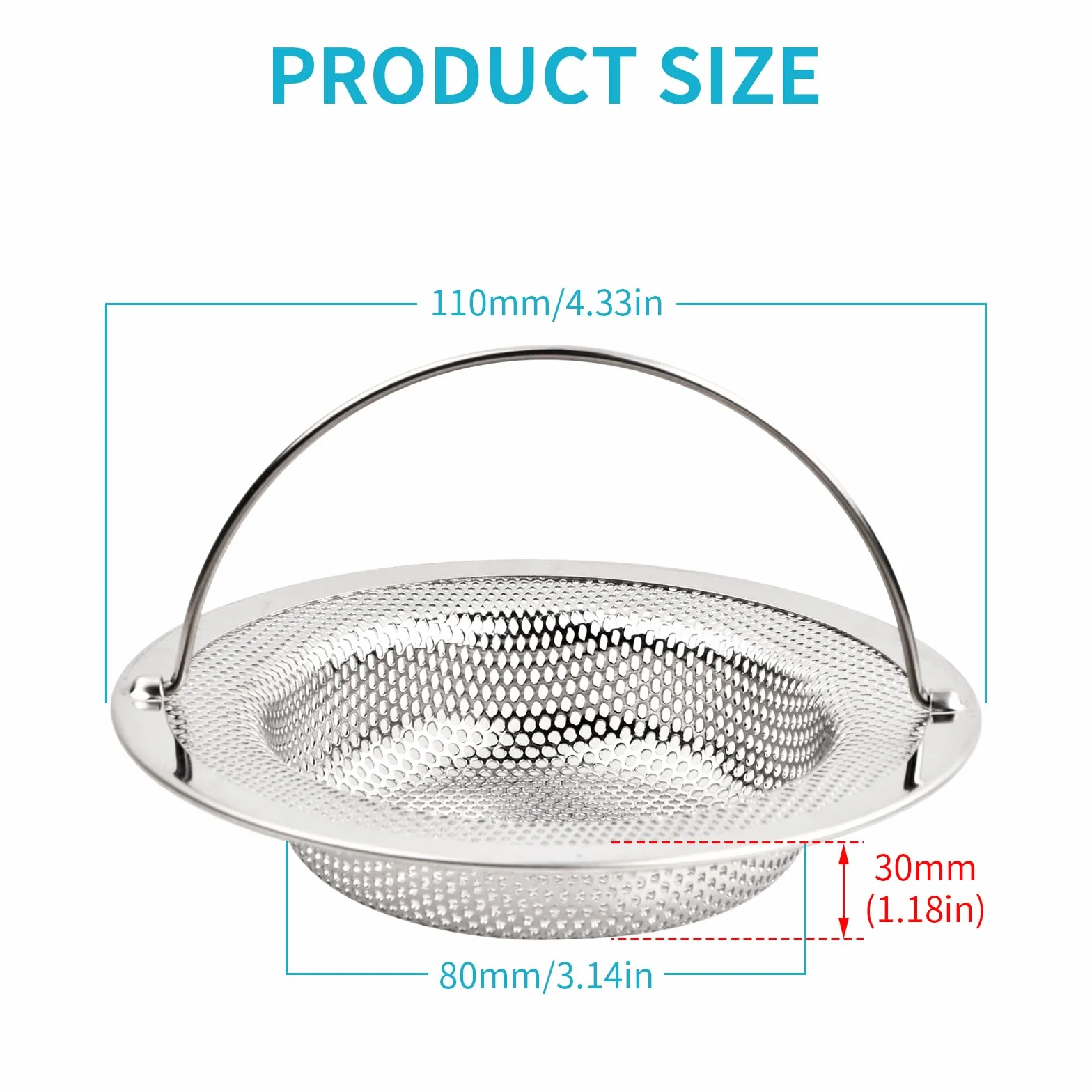 Sitko odpływowe do zlewu ze stali nierdzewnej 11x8x2 cm z uchwytem podnoszącym
