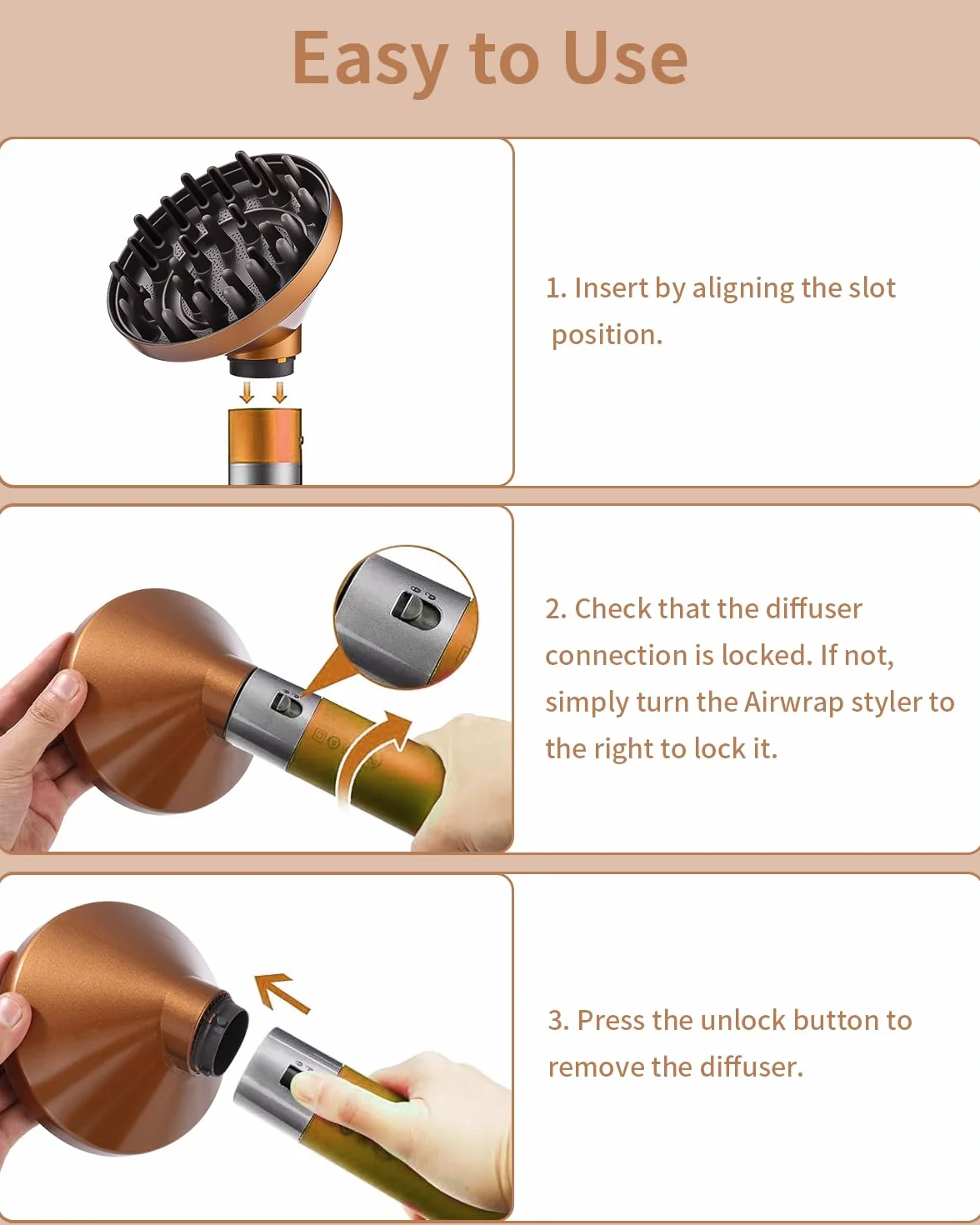 Dyfuzor nasadka do Dyson Airwrap HS01 HS03 HS05, dyfuzor do loków włosów, przenośna dysza dyfuzora do włosów, konwersja do loków Airwrap w suszarkę do włosów, złota