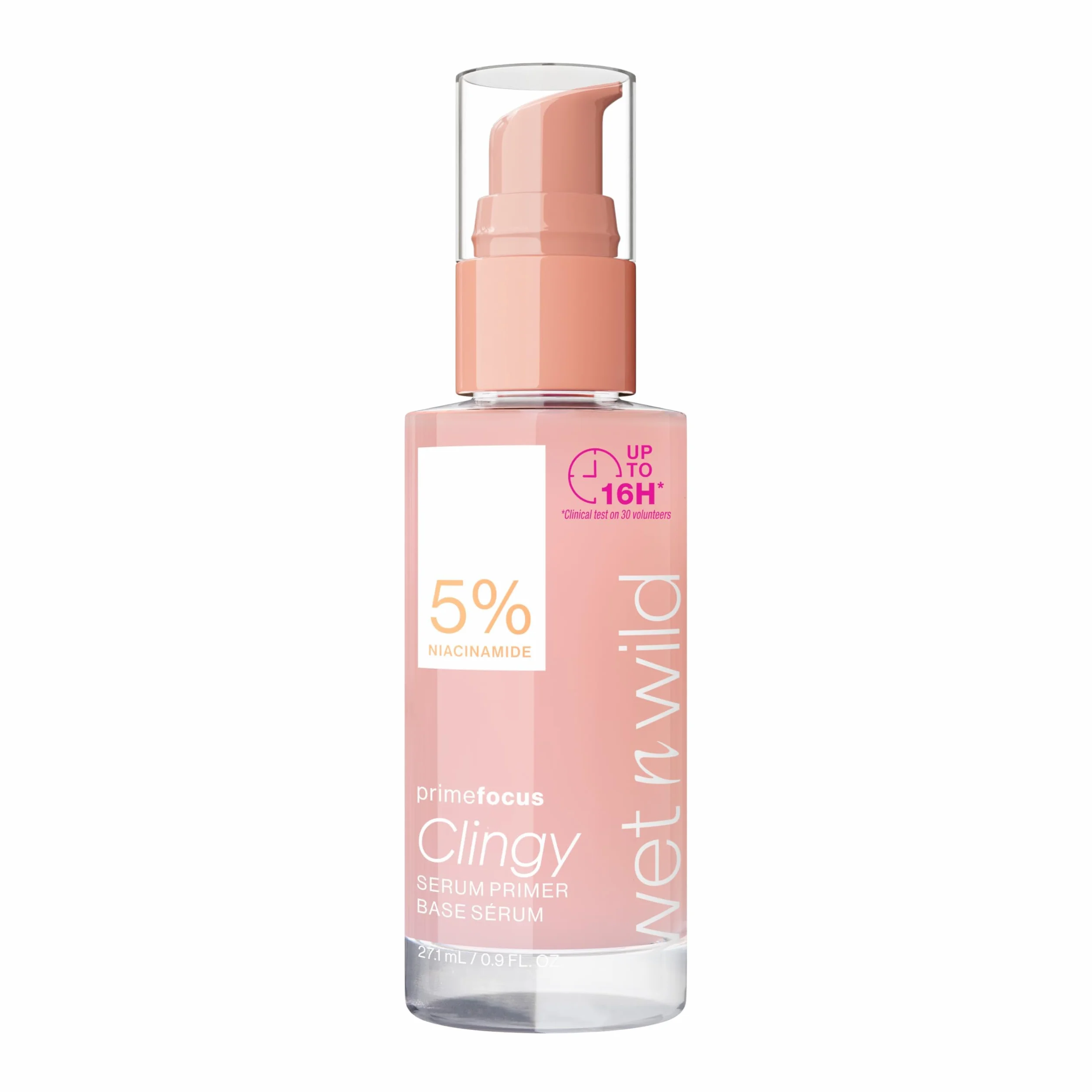 Wet n Wild Prime Focus Clingy Serum Primer, Baza pod Makijaż, Utrwala Makijaż do 16 Godzin, Nawilżająca i Odżywcza Formuła z Niacynamidem i Gliceryną, Zapewnia Rozświetlenie