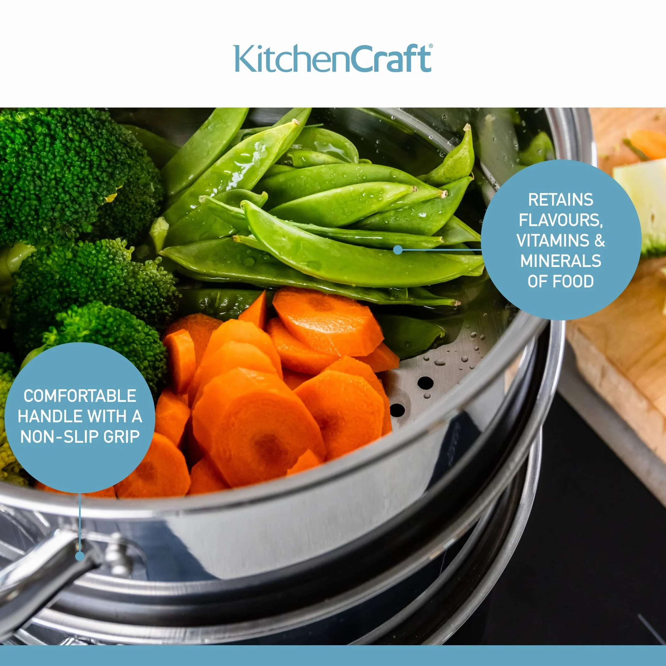 KitchenCraft Zestaw 3 garnków ze stali nierdzewnej 16 cm, 3-stopniowy, z zabezpieczeniem indukcyjnym