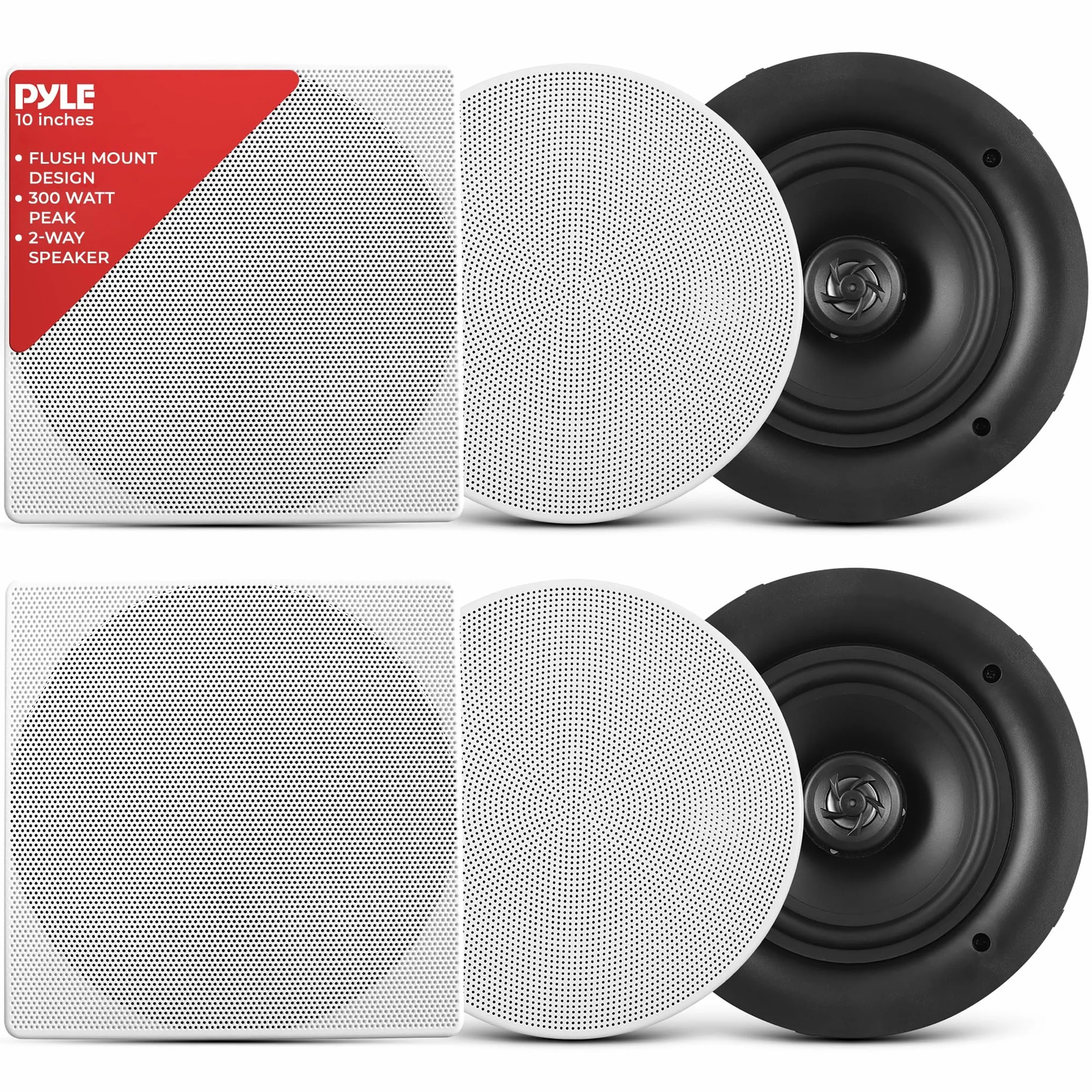 10” Ceiling Wall Mount Speakers - Pair of 2-Way Full Range Sound Stereo Speaker Audio System Flush Design w/Electronic Crossover Network 35Hz-20kHz Frequency Response & 250 Watts Peak - Pyle PDIC106
