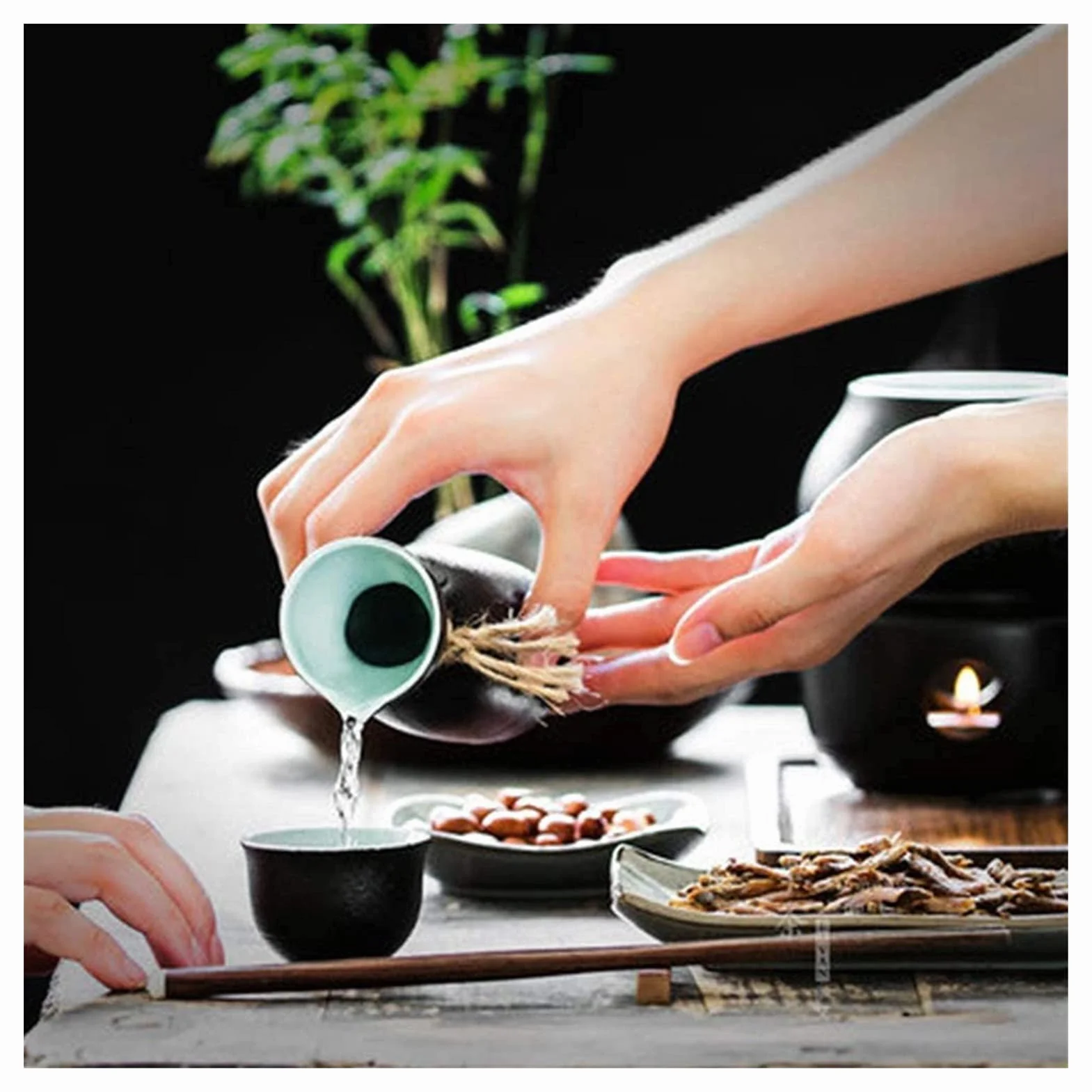 Ceramiczne kieliszki do wina, tradycyjny kubek do sake, kubek do sake Zestaw do sake z ciepłą, tradycyjną ceramiką Zestaw gorących 6-częściowych biodrówek w zestawie butelka wina z ciepłym garnkiem i