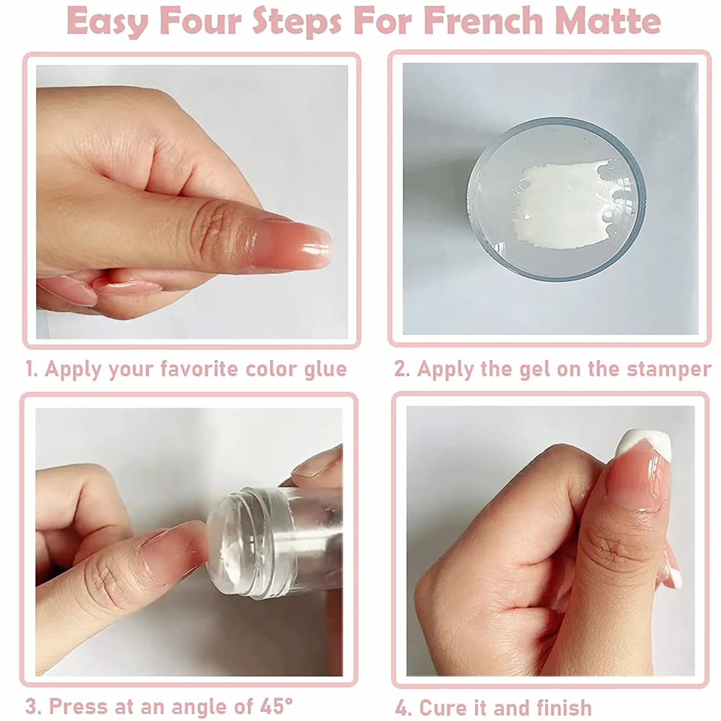 Zestaw 4 przezroczystych silikonowych stempli do paznokci French Tip Nail Art stemplowanie Clear Silicone Stamping Jelly with Scraper French Manicure Stamping Tool for DIY Nail Art